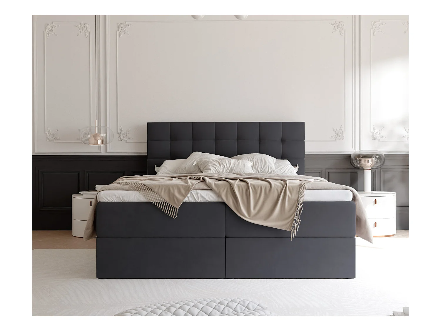 Lit continental rembourré avec surmatelas, noir - 180x200 - GRAND