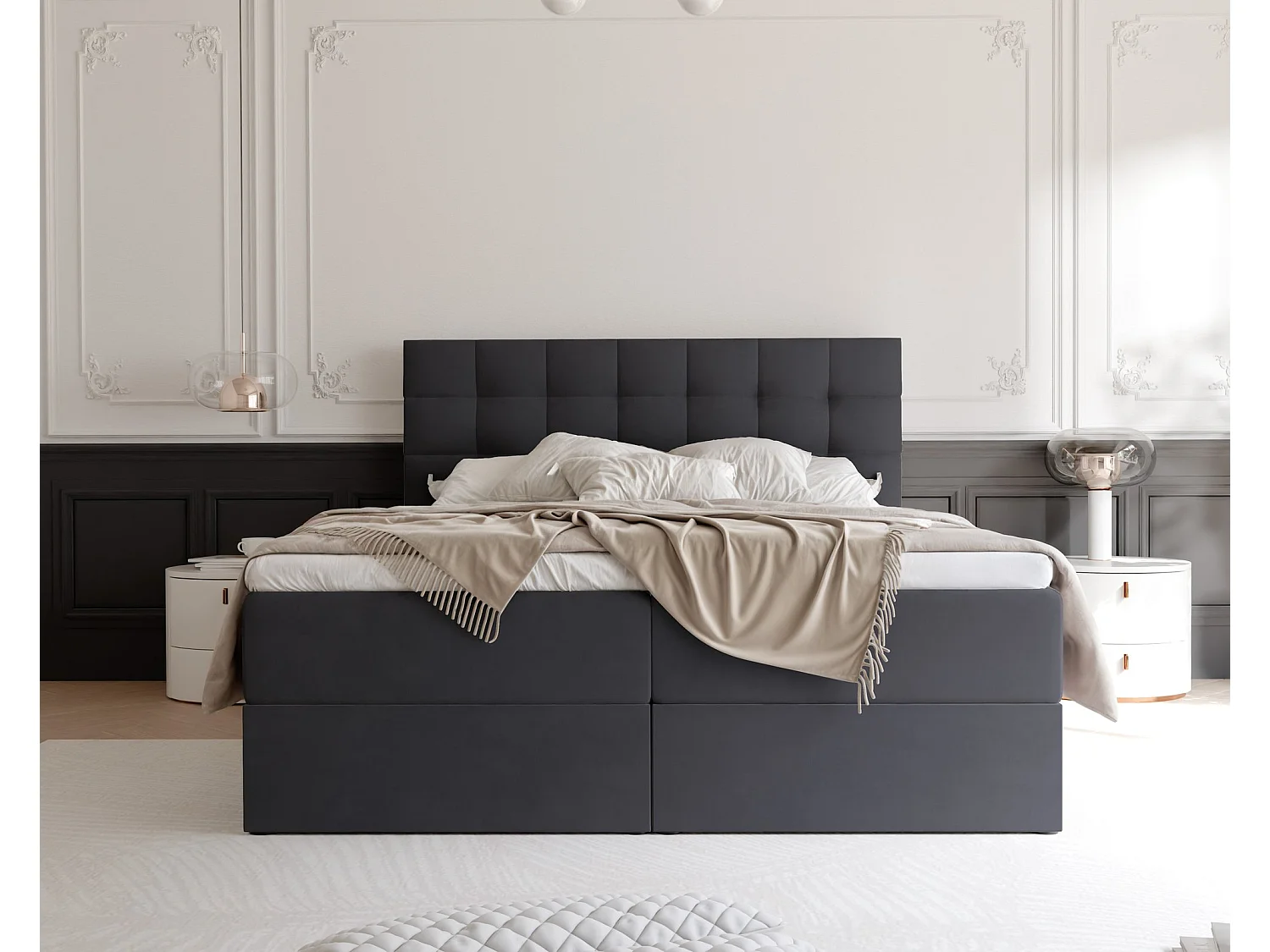 Lit continental rembourré avec surmatelas, noir - 180x200 - GRAND