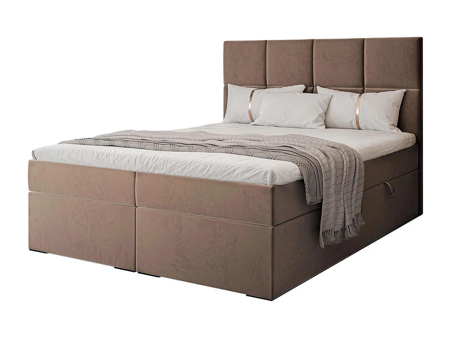 Lit continental rembourré avec surmatelas, marron - 200x200 - MAGNUS