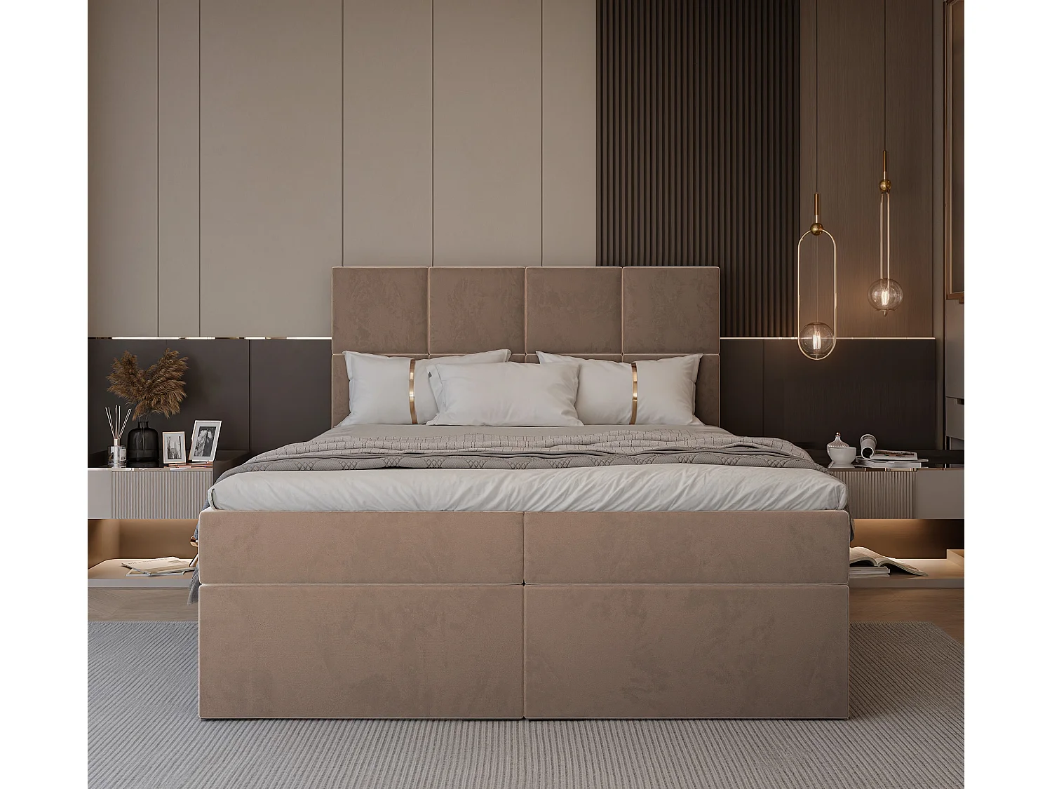 Lit continental rembourré avec surmatelas, marron - 200x200 - MAGNUS