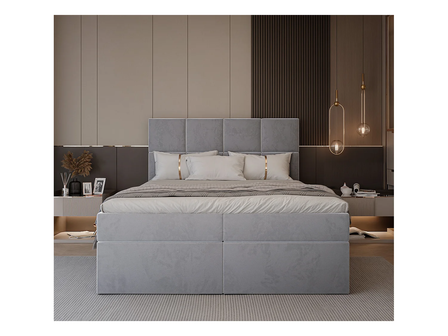 Lit continental rembourré avec surmatelas, gris clair - 160x200 - MAGNUS