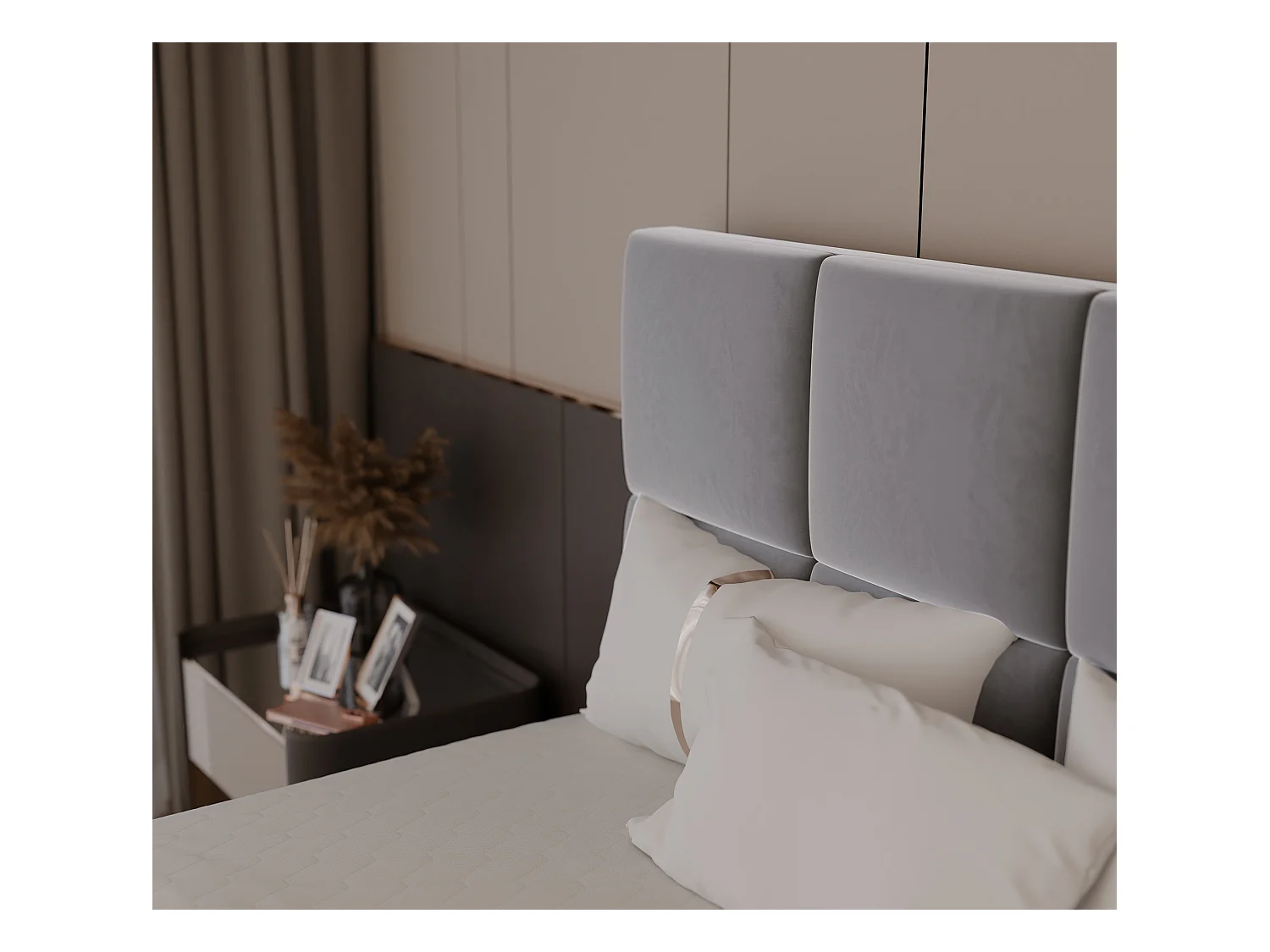 Lit continental rembourré avec surmatelas, gris clair - 160x200 - MAGNUS