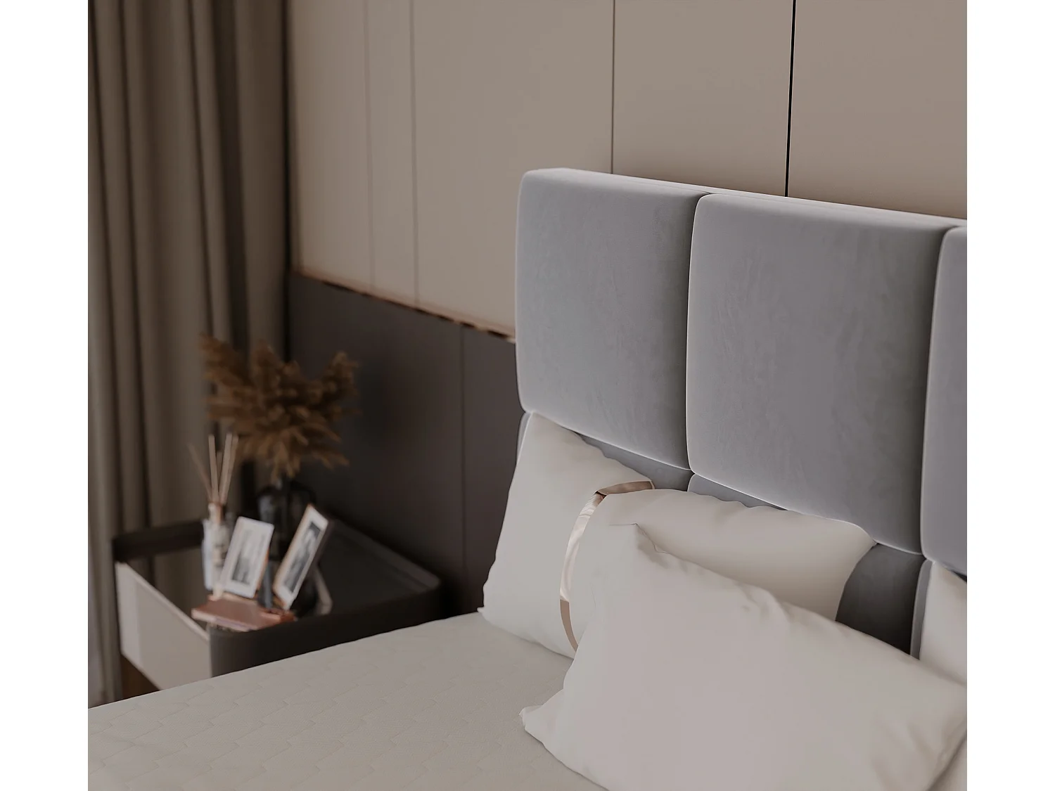 Lit continental rembourré avec surmatelas, gris clair - 160x200 - MAGNUS