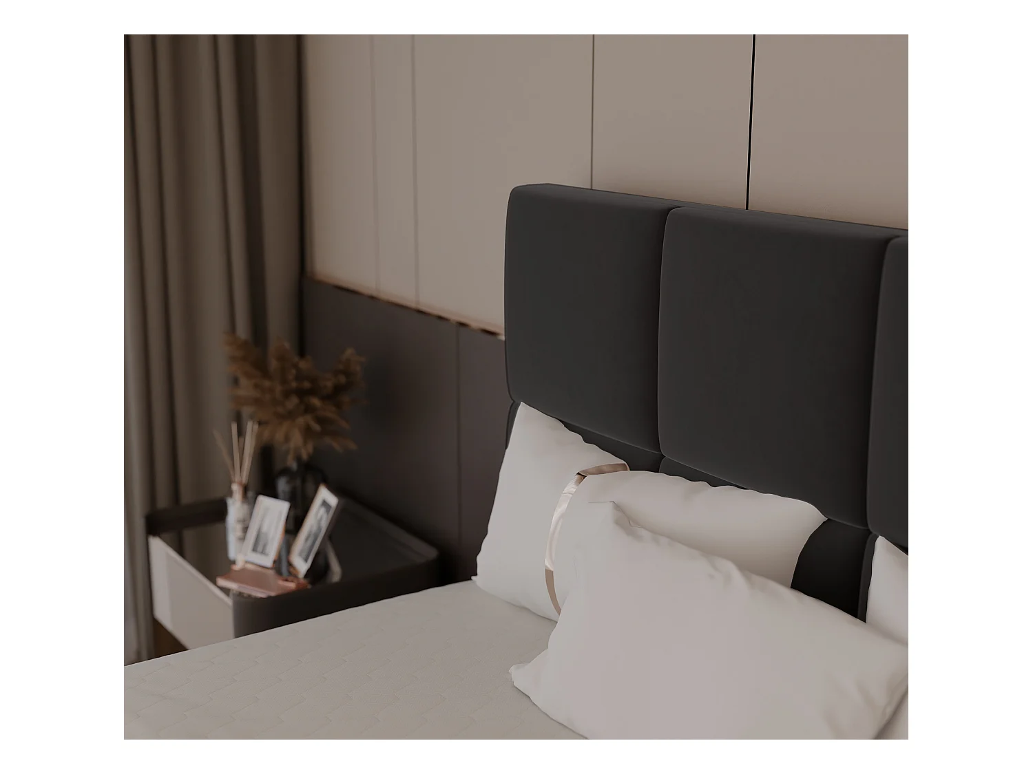 Lit continental rembourré avec surmatelas, noir - 160x200 - MAGNUS