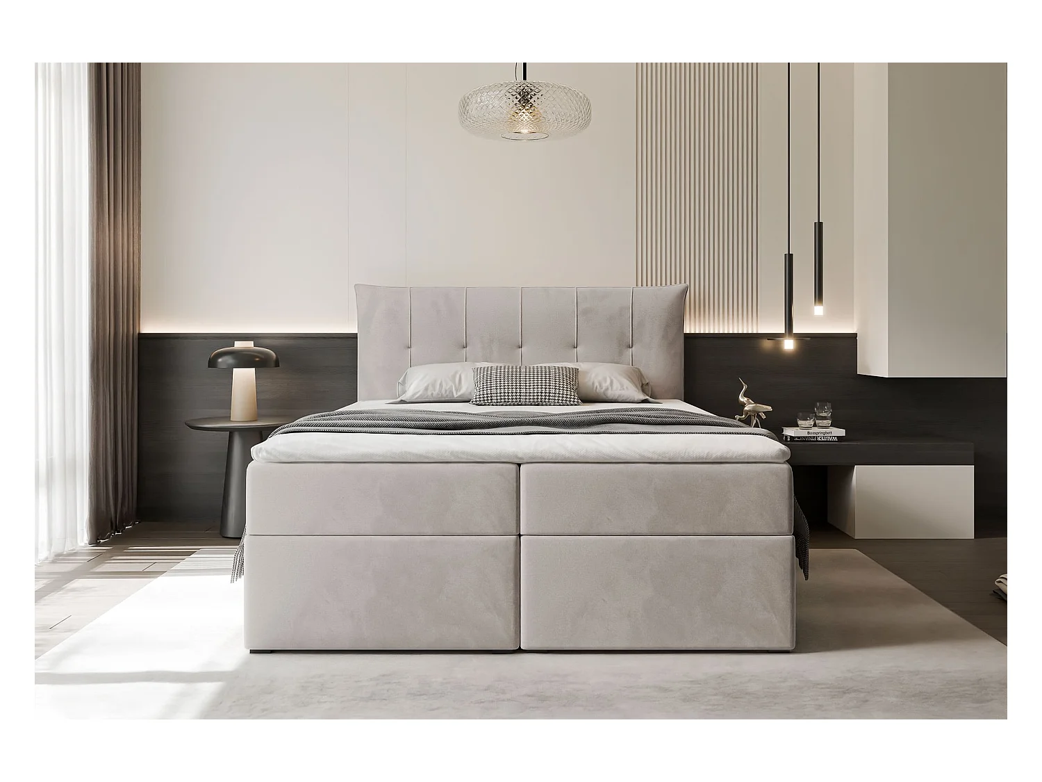 Lit continental rembourré avec surmatelas, gris clair - 140x200 - CHESTER