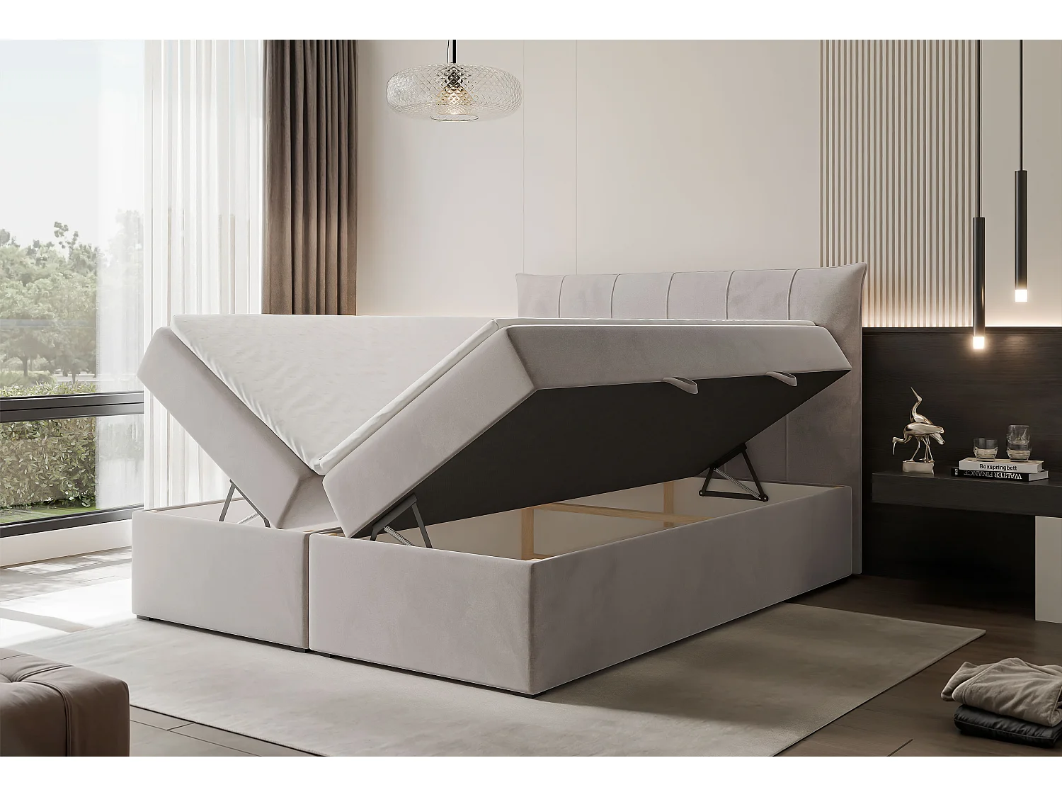 Lit continental rembourré avec surmatelas, gris clair - 140x200 - CHESTER