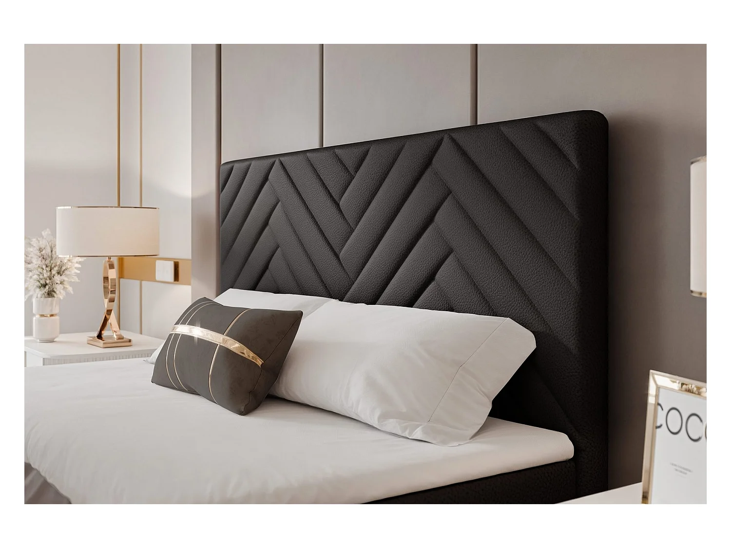 Lit continental rembourré avec surmatelas, noir  - 160x200 - NEREA PLUS