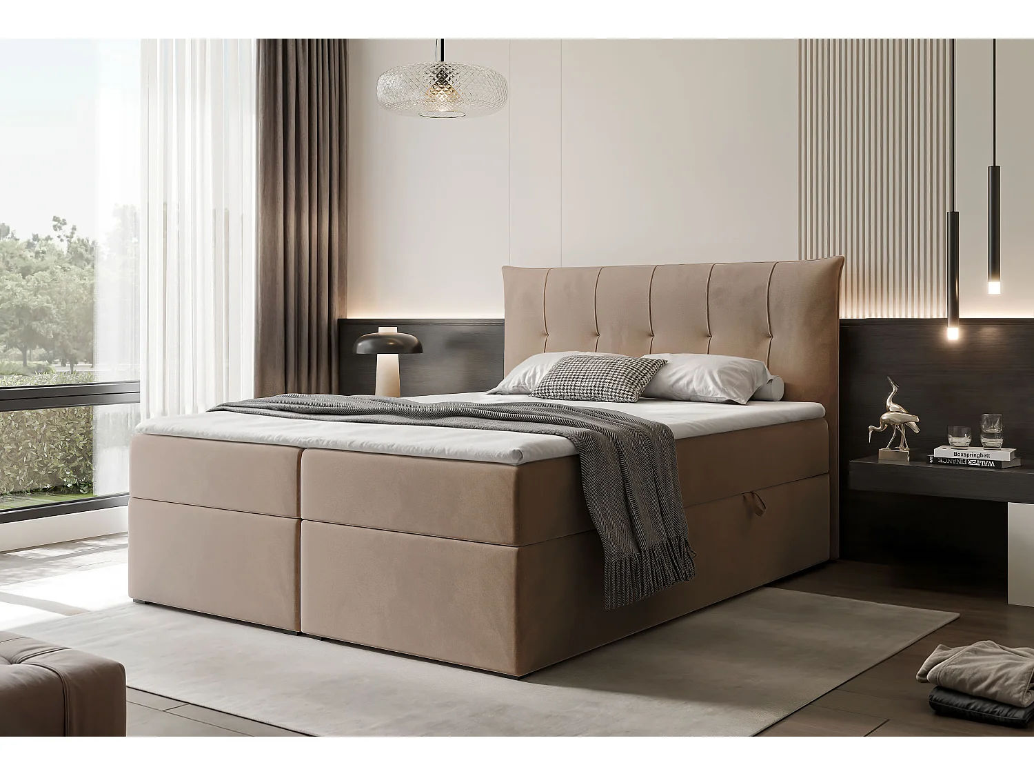 Lit continental rembourré avec surmatelas, marron - 160x200 - CHESTER