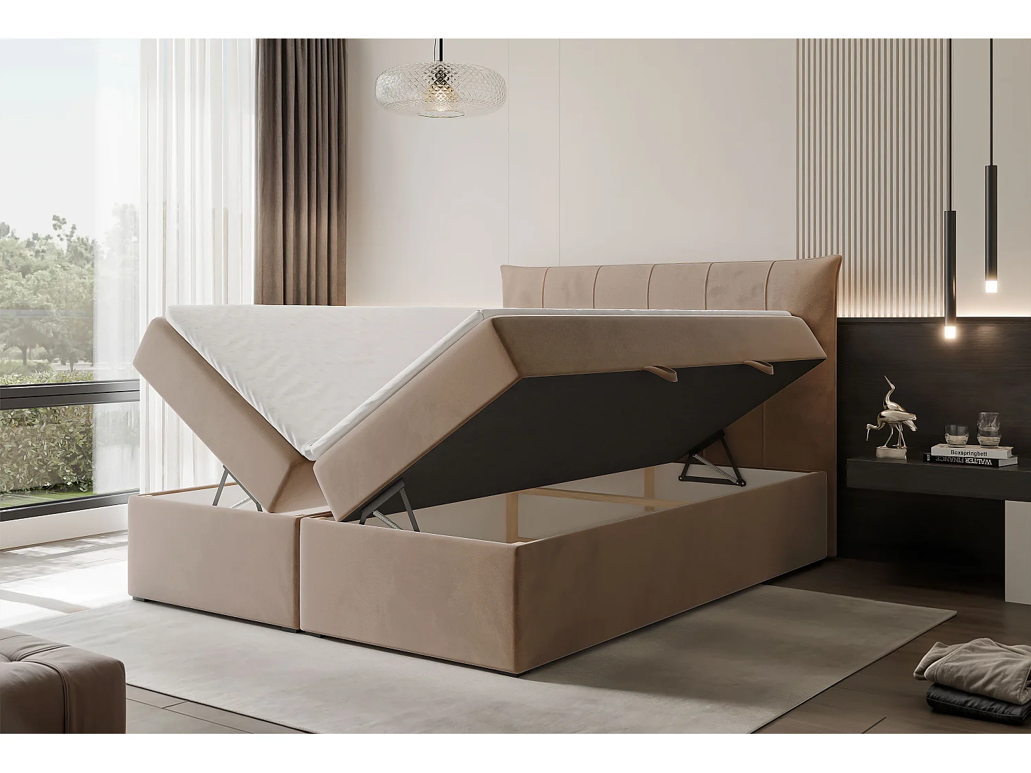Lit continental rembourré avec surmatelas, marron - 160x200 - CHESTER