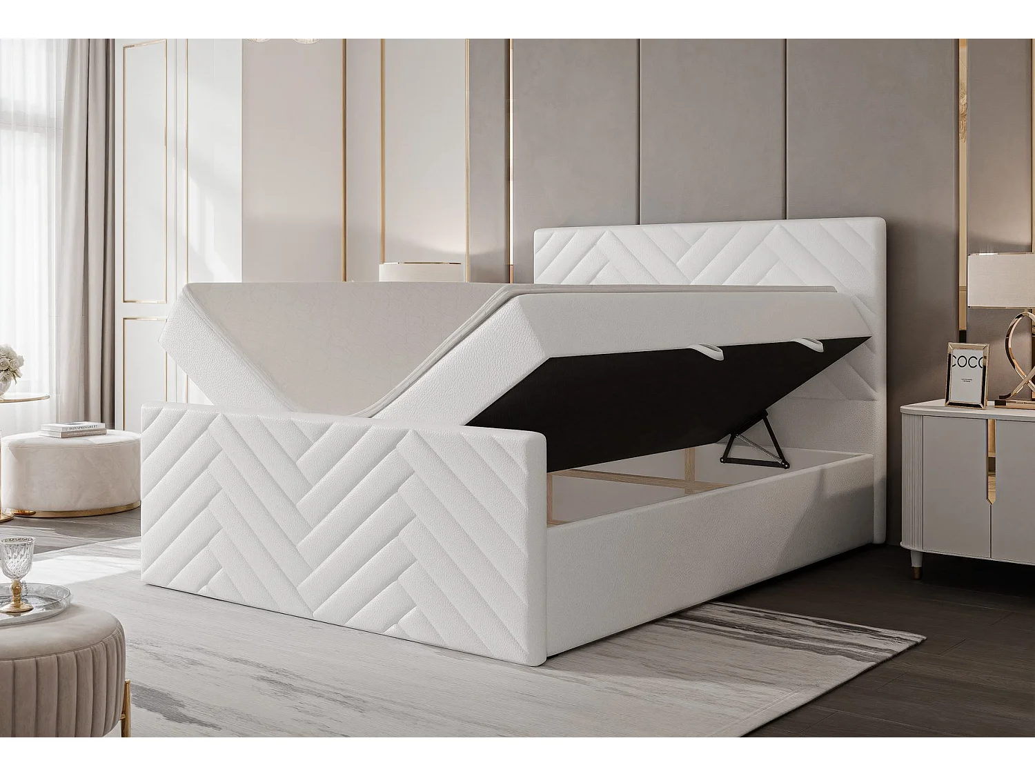 Lit continental rembourré avec surmatelas, blanc  - 180x200 - NEREA PLUS
