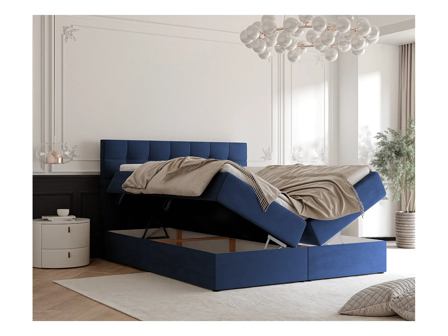 Lit continental rembourré avec surmatelas, bleu - 200x200 - GRAND