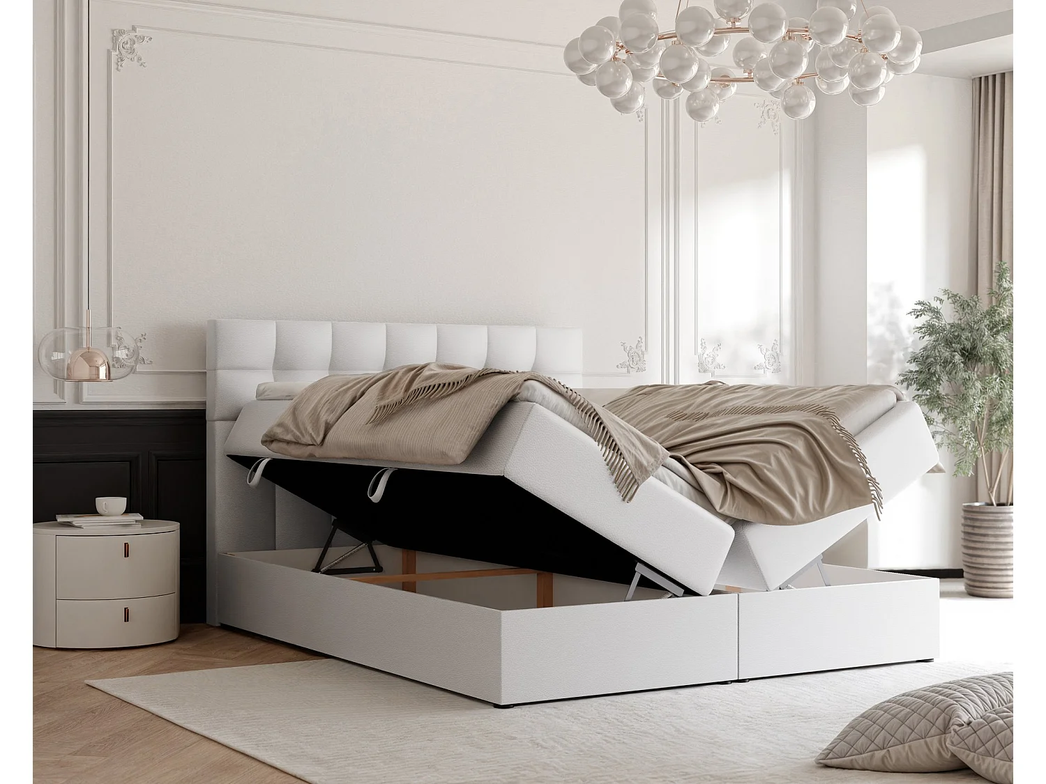 Lit continental rembourré avec surmatelas, blanc  - 160x200 - GRAND