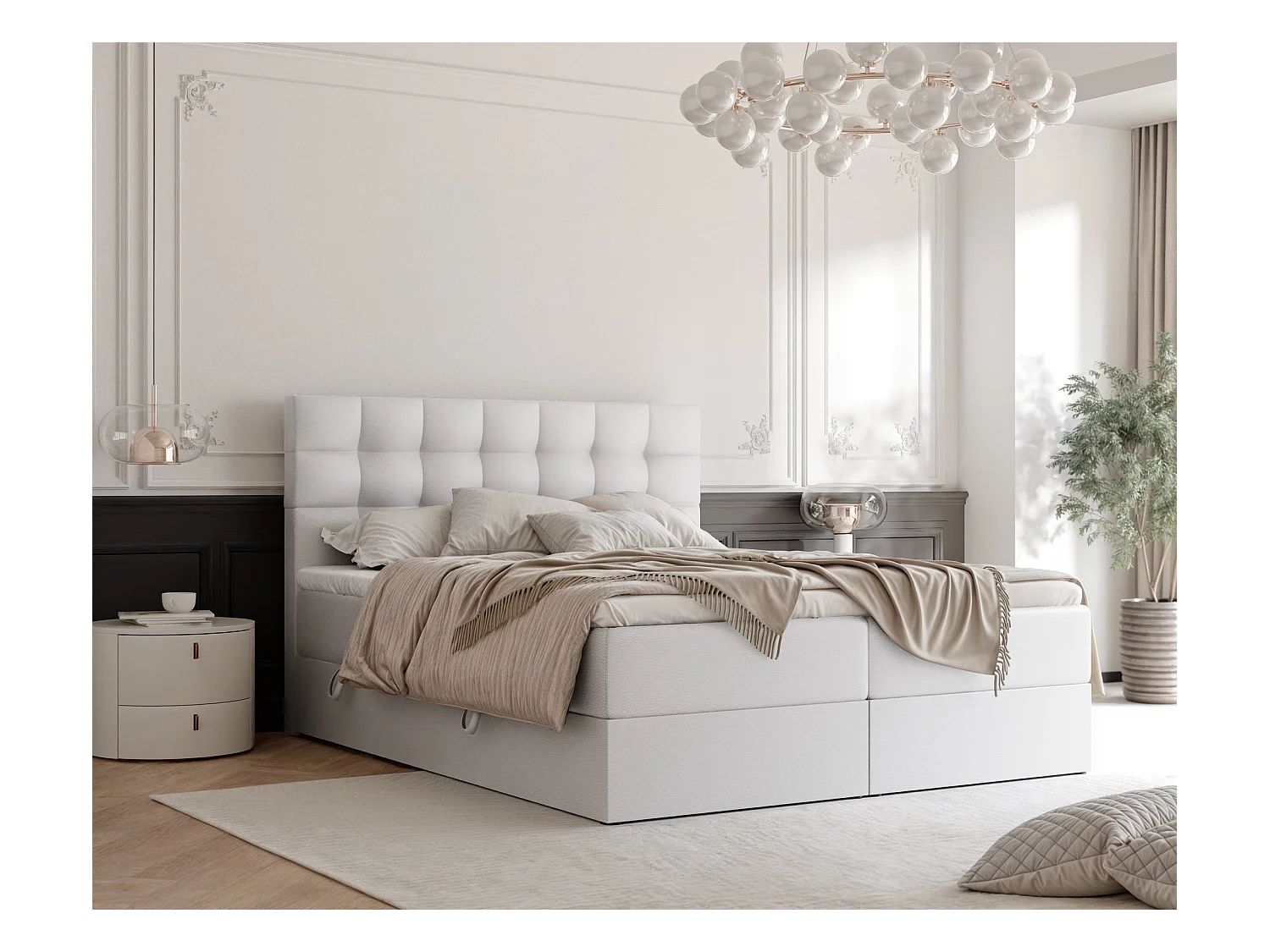 Lit continental rembourré avec surmatelas, blanc  - 160x200 - GRAND