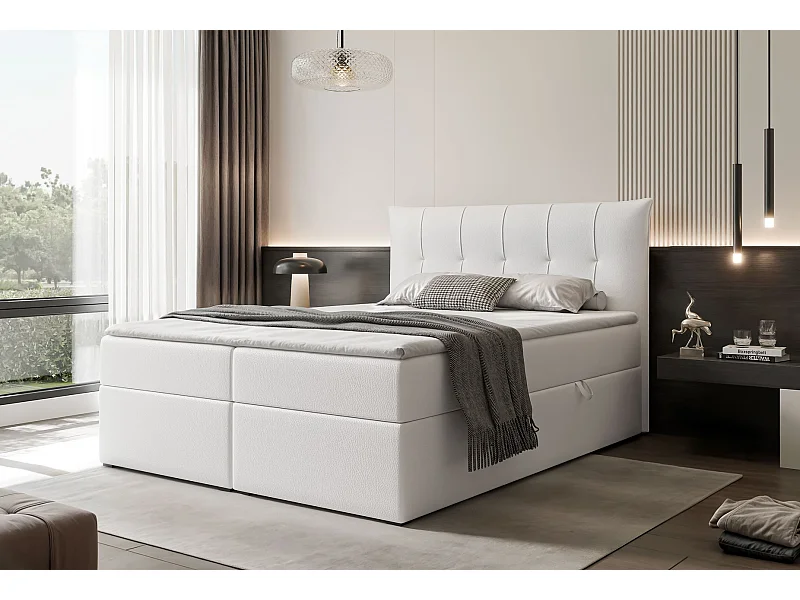 Lit continental rembourré avec surmatelas, blanc  - 200x200 - CHESTER