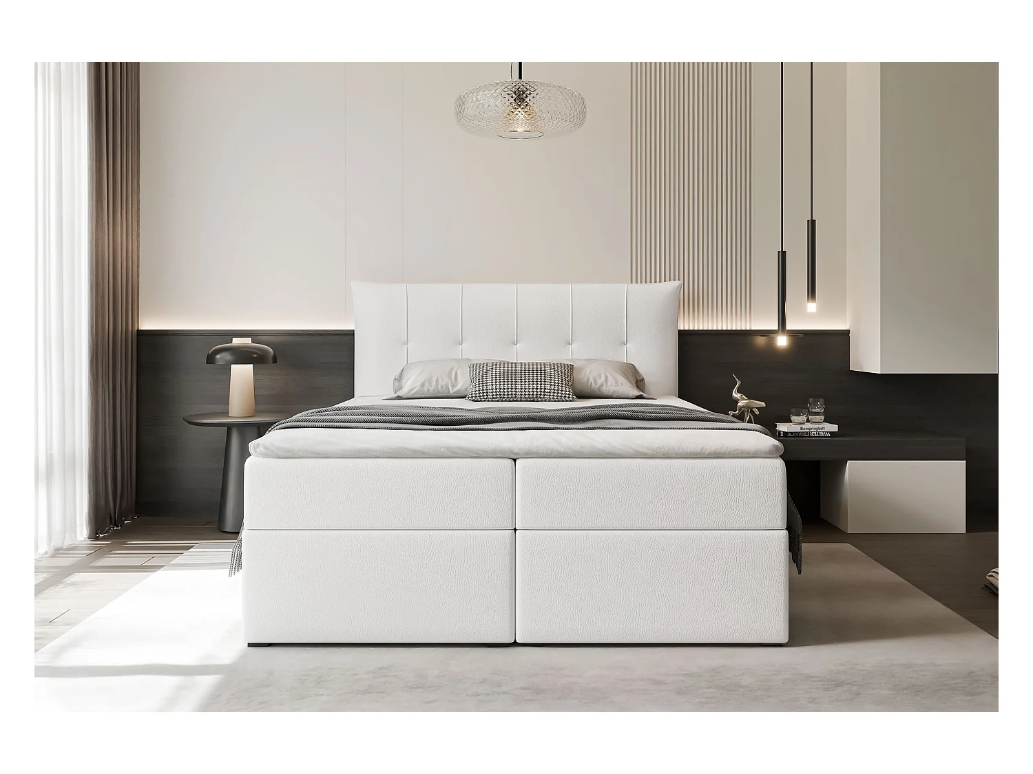 Lit continental rembourré avec surmatelas, blanc  - 200x200 - CHESTER