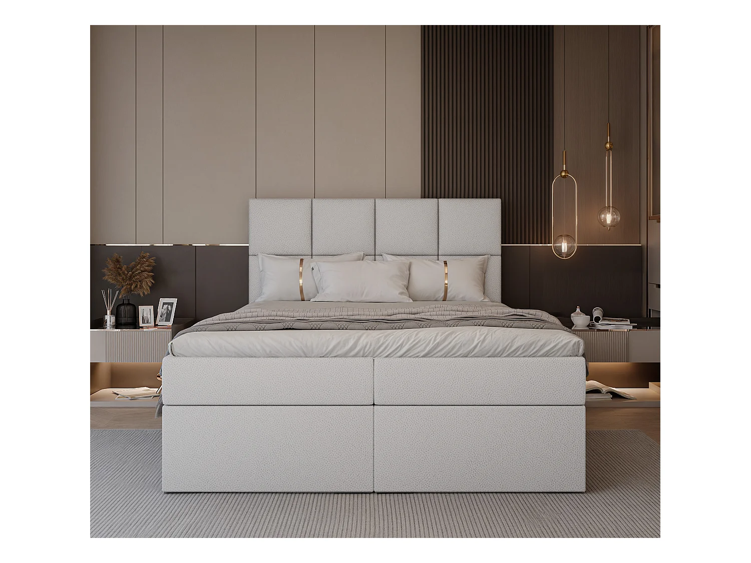 Lit continental rembourré avec surmatelas, blanc  - 200x200 - MAGNUS