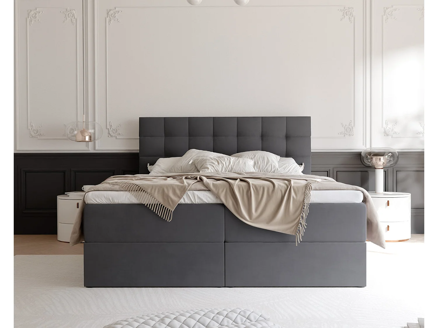 Lit continental rembourré avec surmatelas, gris anthracite - 140x200 - GRAND