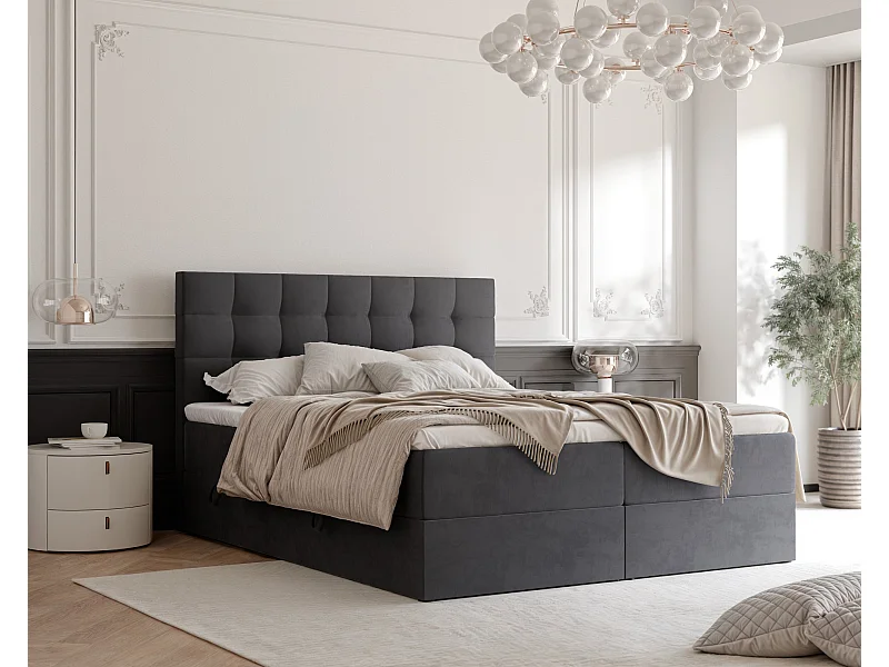 Lit continental rembourré avec surmatelas, gris anthracite - 140x200 - GRAND