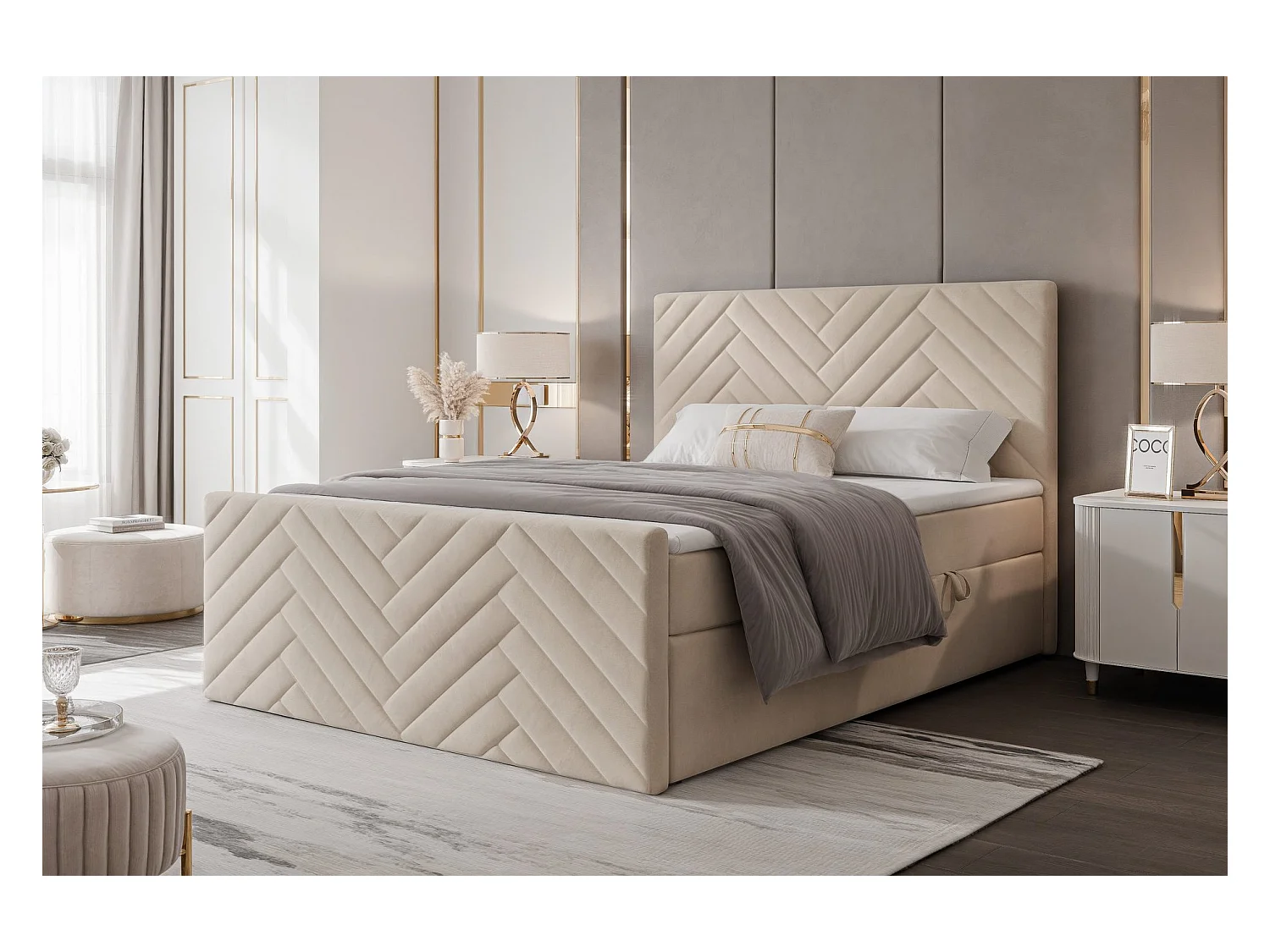 Lit continental rembourré avec surmatelas, crème - 160x200 - NEREA PLUS