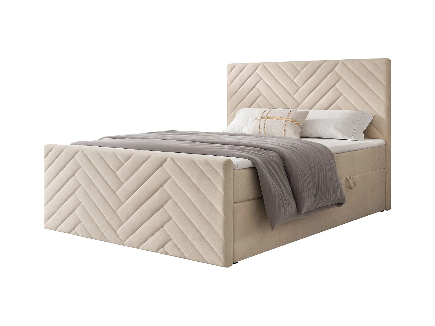 Lit continental rembourré avec surmatelas, crème - 160x200 - NEREA PLUS