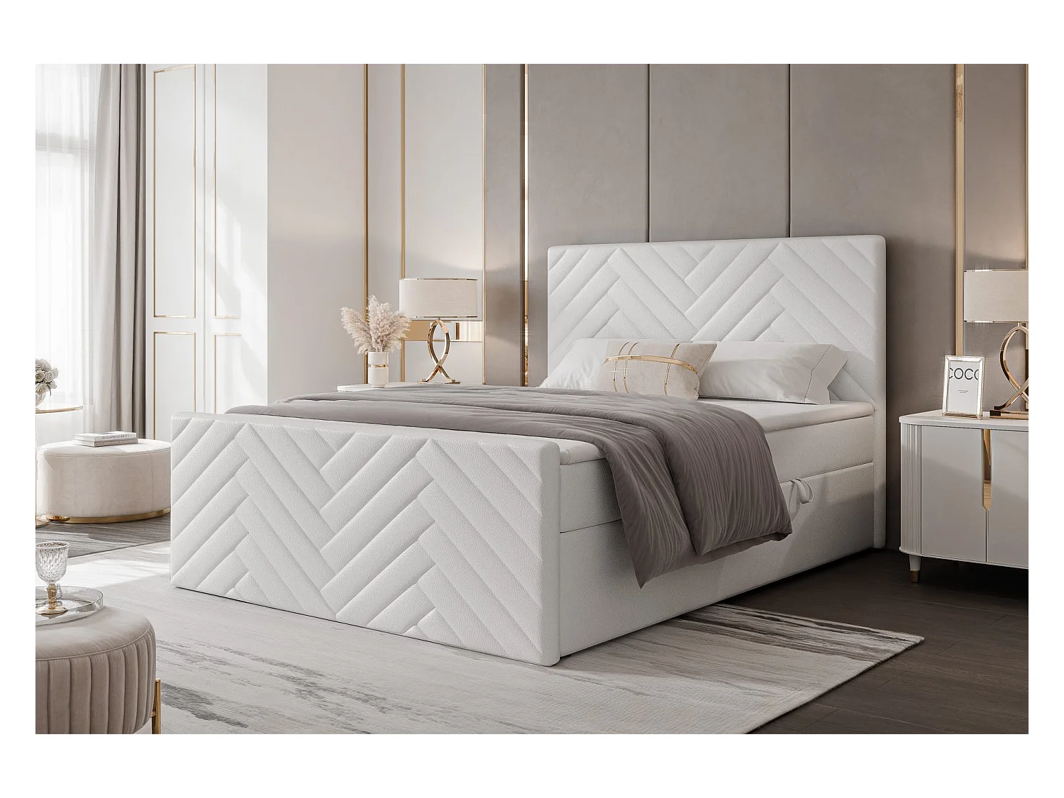 Lit continental rembourré avec surmatelas, blanc  - 160x200 - NEREA PLUS