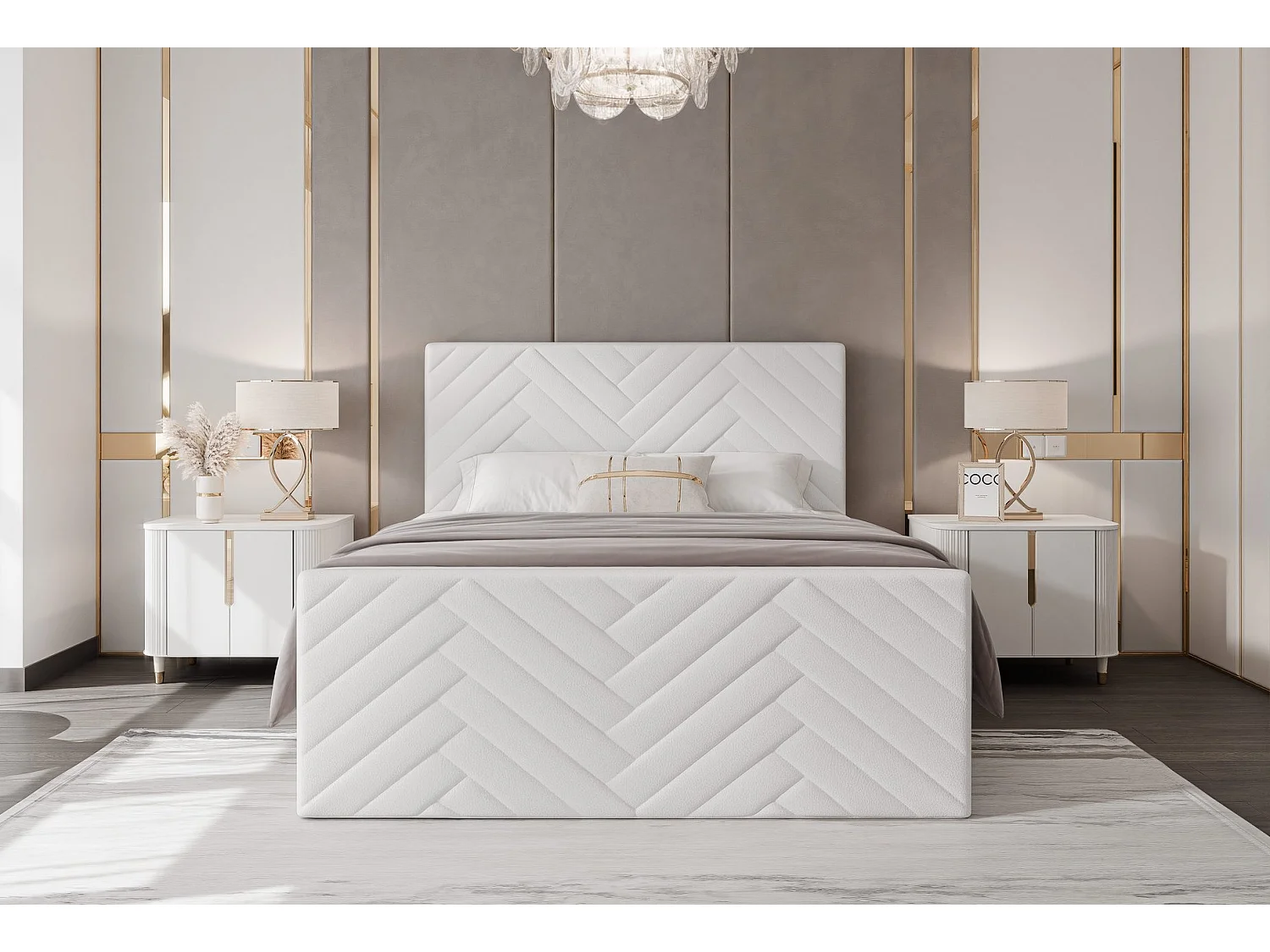 Lit continental rembourré avec surmatelas, blanc  - 160x200 - NEREA PLUS