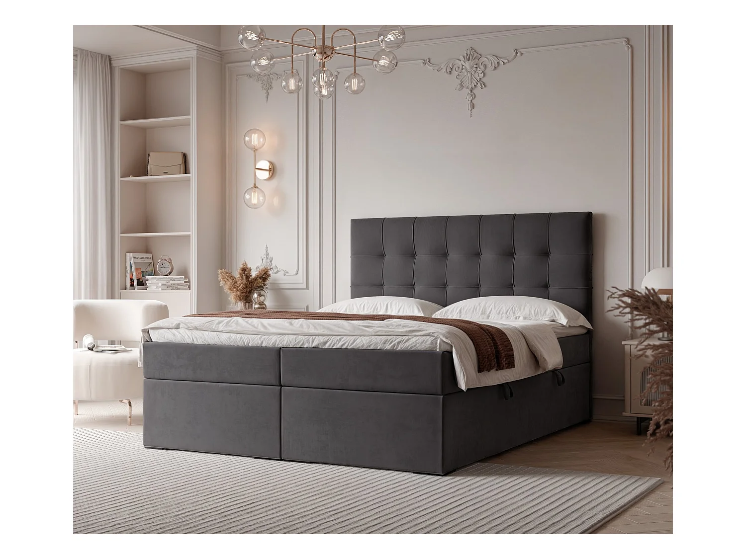 Lit continental rembourré avec surmatelas, gris anthracite - 200x200 - IMPERIAL