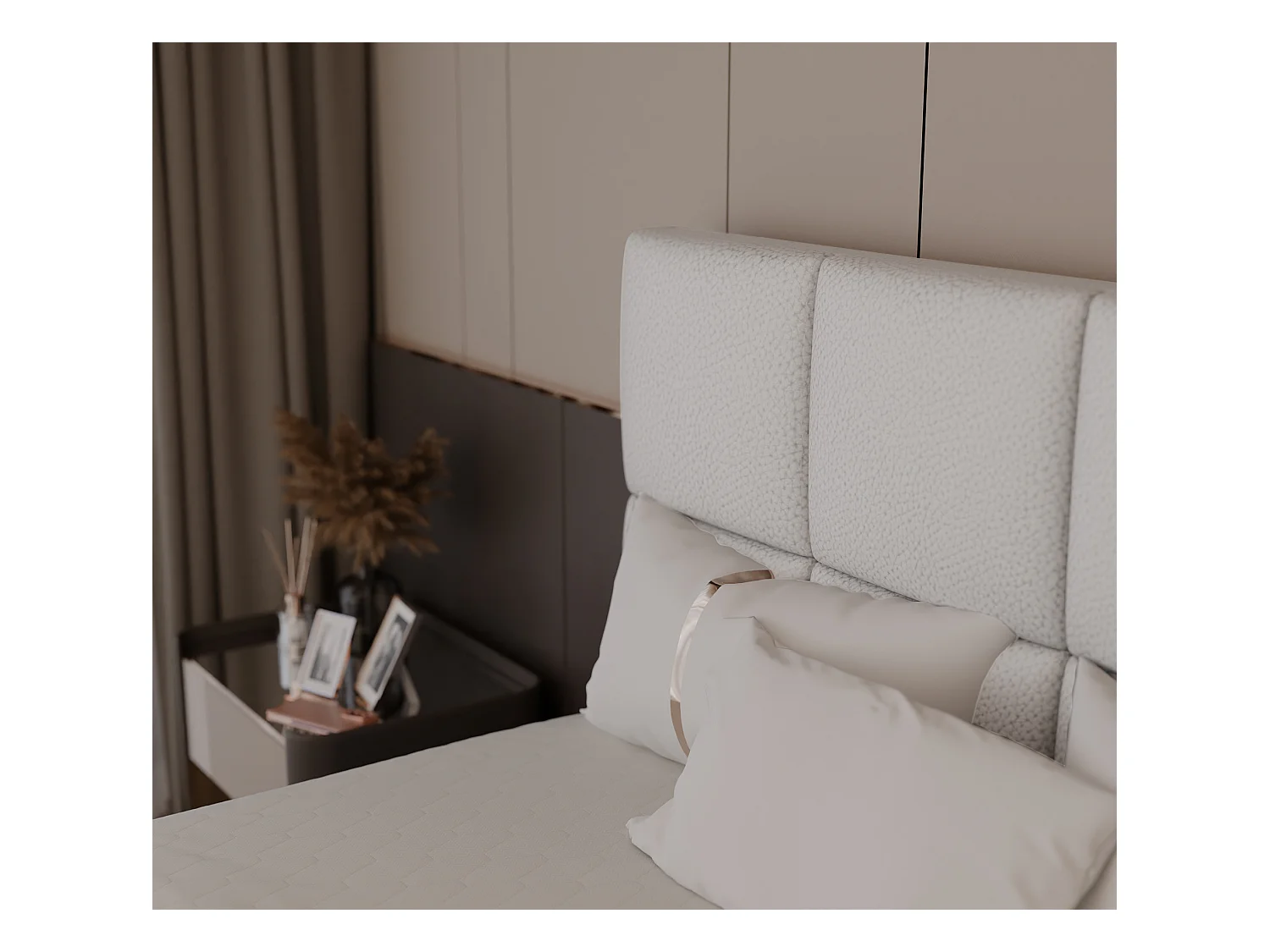 Lit continental rembourré avec surmatelas, blanc  - 180x200 - MAGNUS