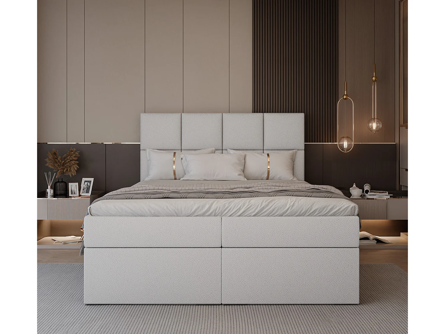 Lit continental rembourré avec surmatelas, blanc  - 180x200 - MAGNUS