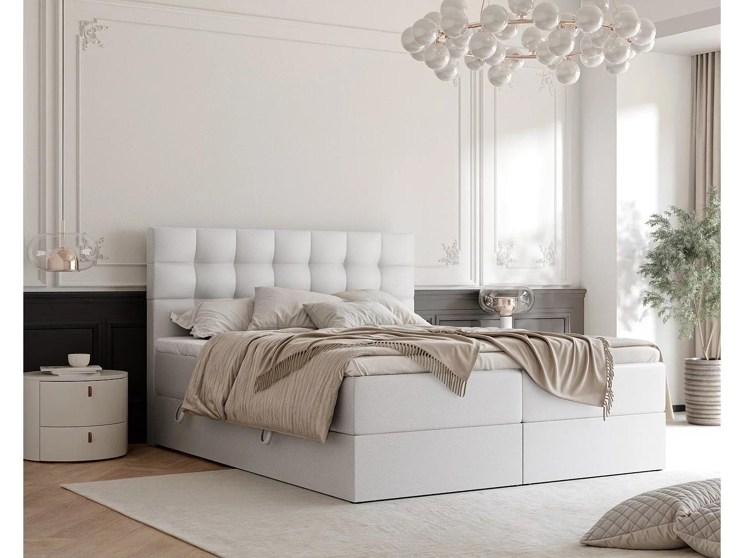 Lit continental rembourré avec surmatelas, blanc  - 180x200 - GRAND