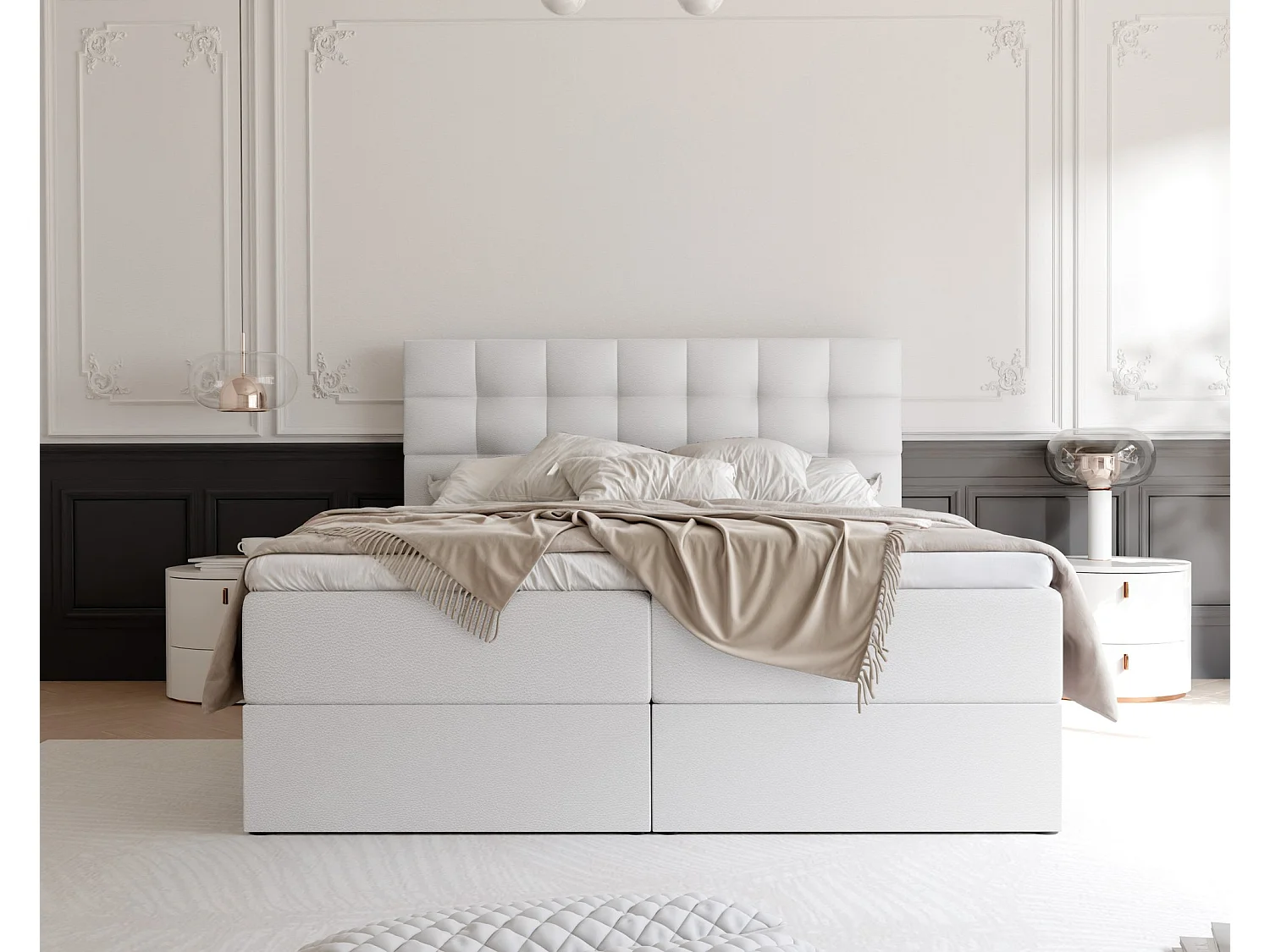 Lit continental rembourré avec surmatelas, blanc  - 180x200 - GRAND