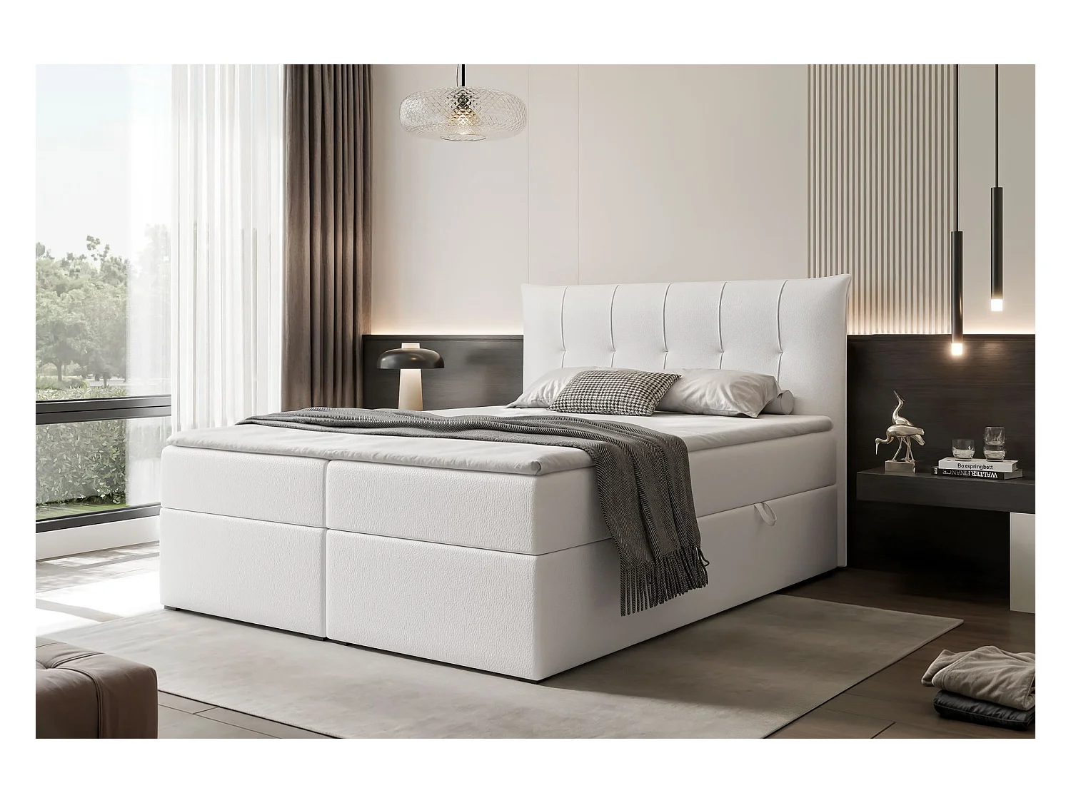 Lit continental rembourré avec surmatelas, blanc  - 160x200 - CHESTER