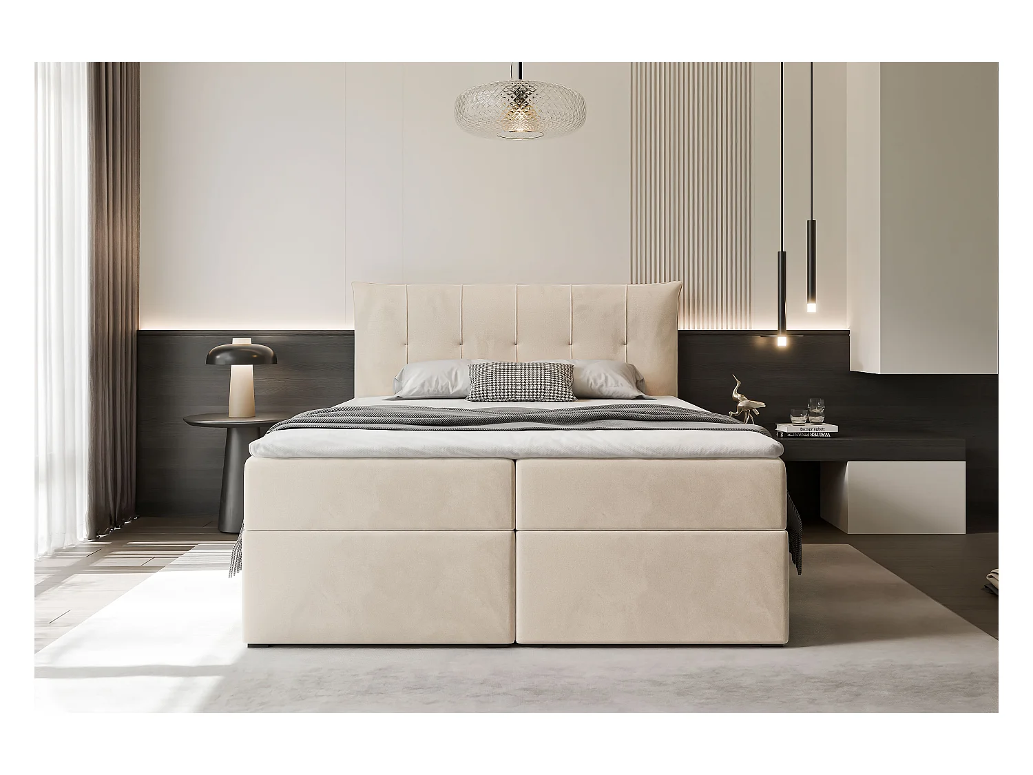 Lit continental rembourré avec surmatelas, beige - 180x200 - CHESTER