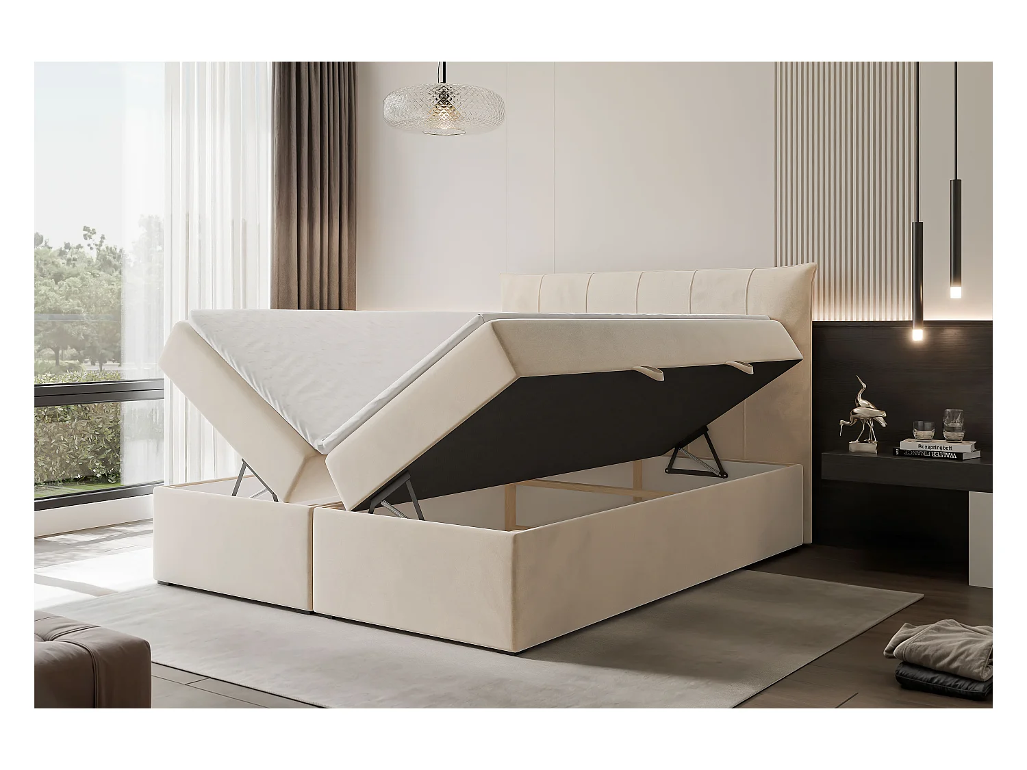 Lit continental rembourré avec surmatelas, beige - 180x200 - CHESTER