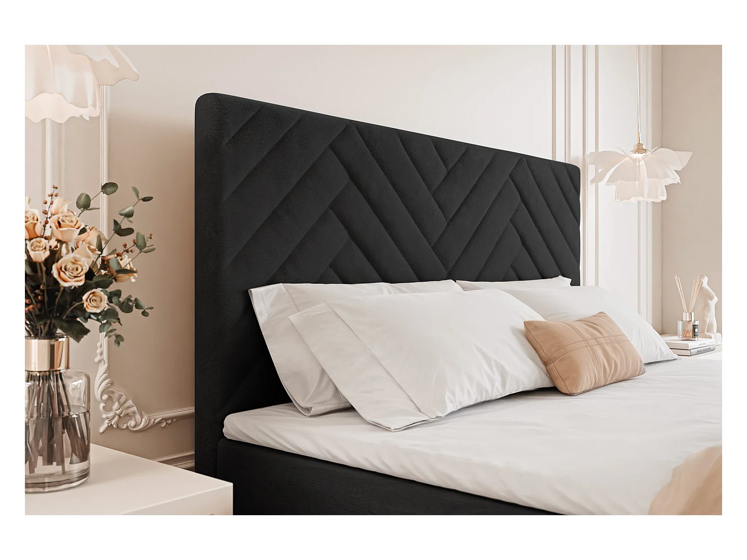 Lit continental rembourré avec surmatelas, noir - 200x200 - NEREA