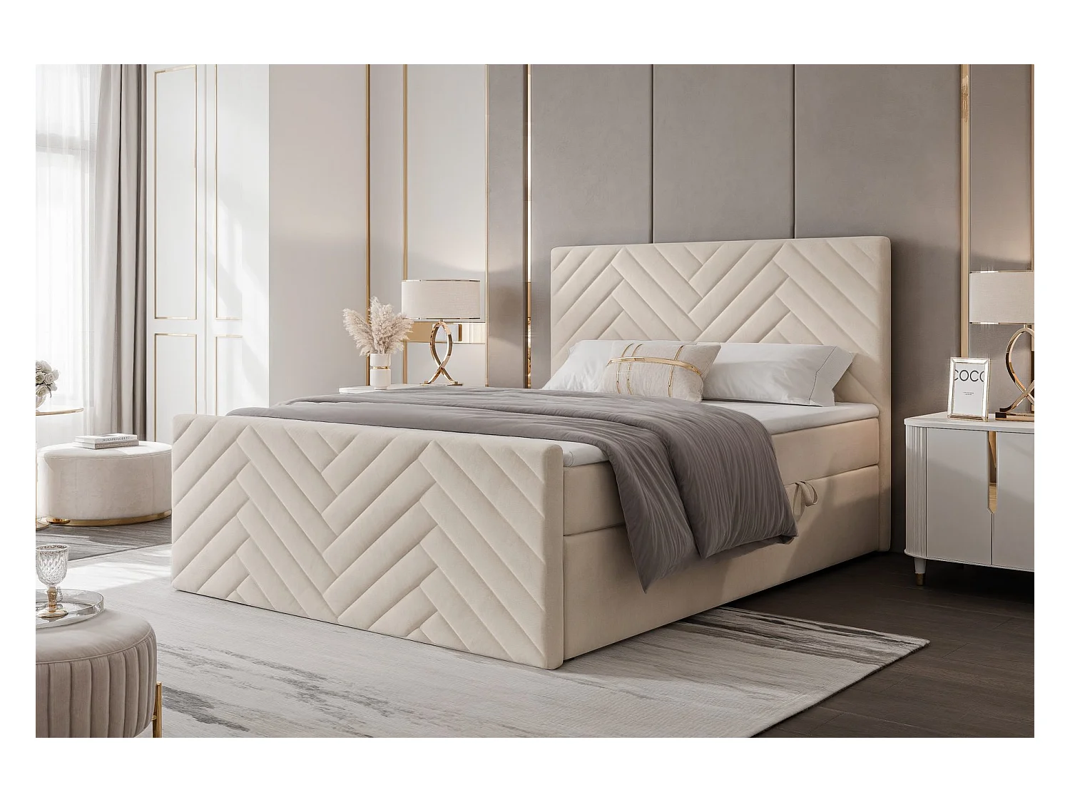 Lit continental rembourré avec surmatelas, beige - 120x200 - NEREA PLUS