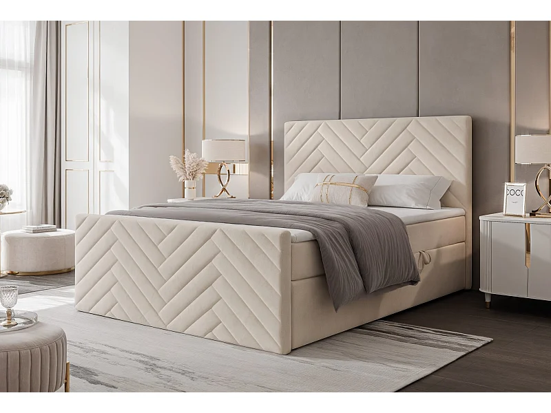 Lit continental rembourré avec surmatelas, beige - 120x200 - NEREA PLUS