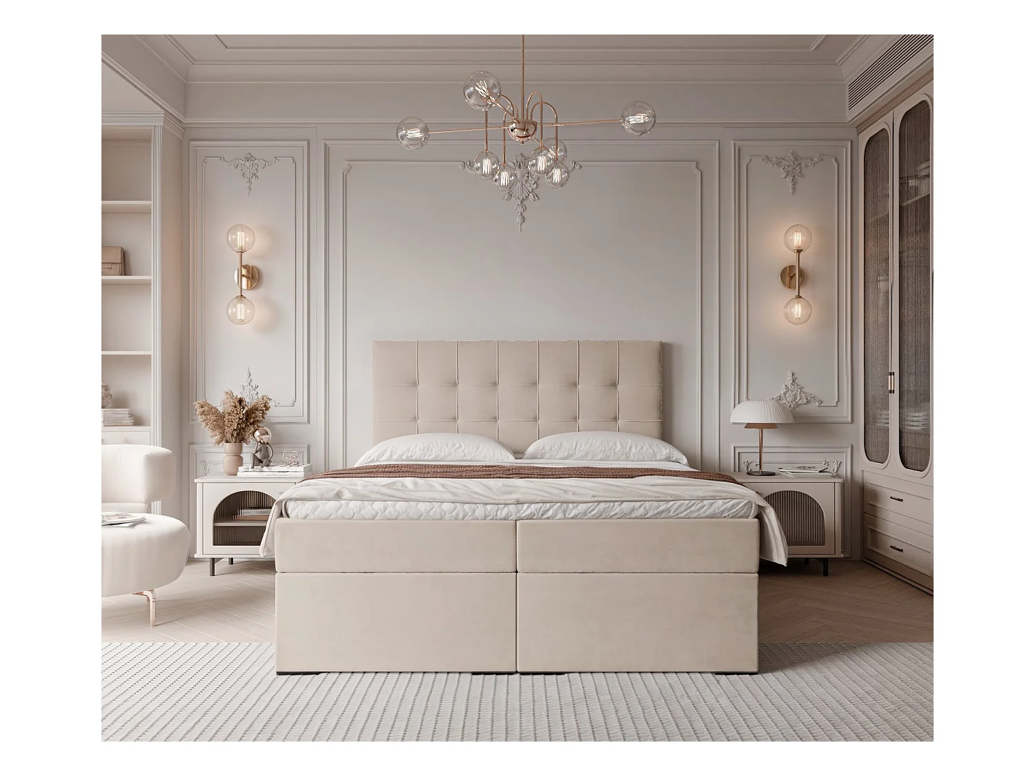 Lit continental rembourré avec surmatelas, beige - 200x200 - IMPERIAL