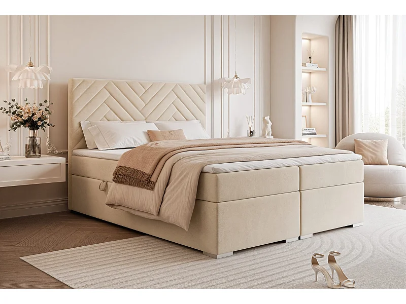 Lit continental rembourré avec surmatelas, crème - 160x200 - NEREA