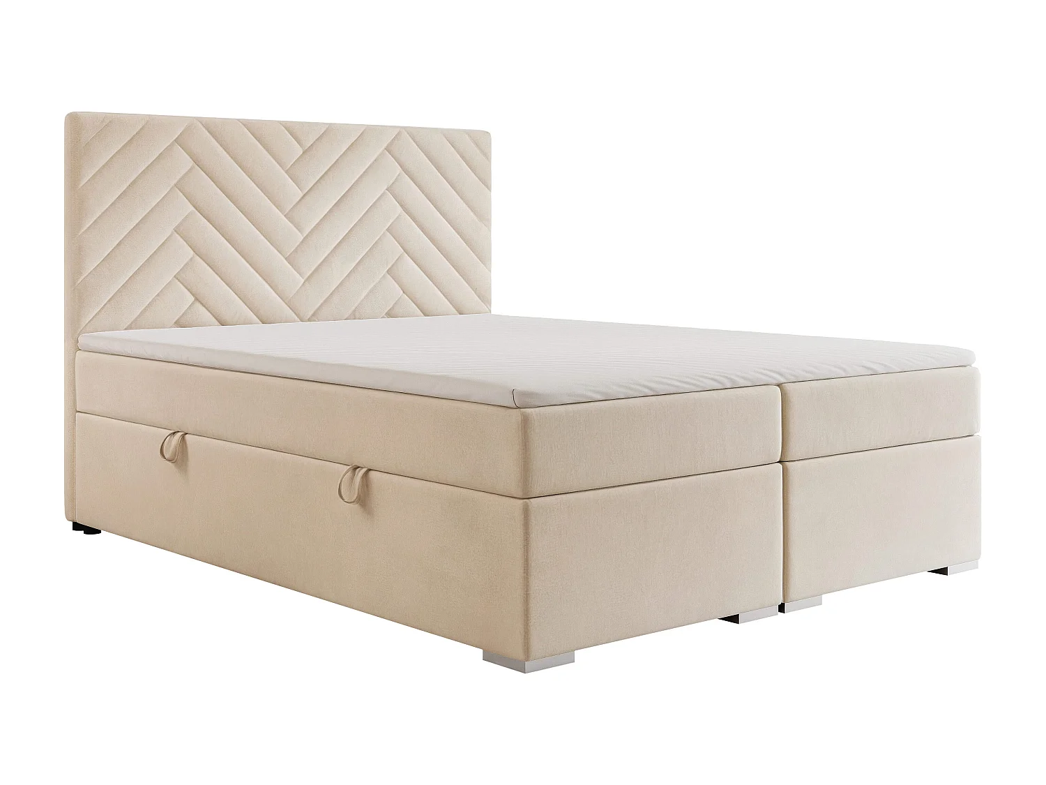 Lit continental rembourré avec surmatelas, crème - 160x200 - NEREA