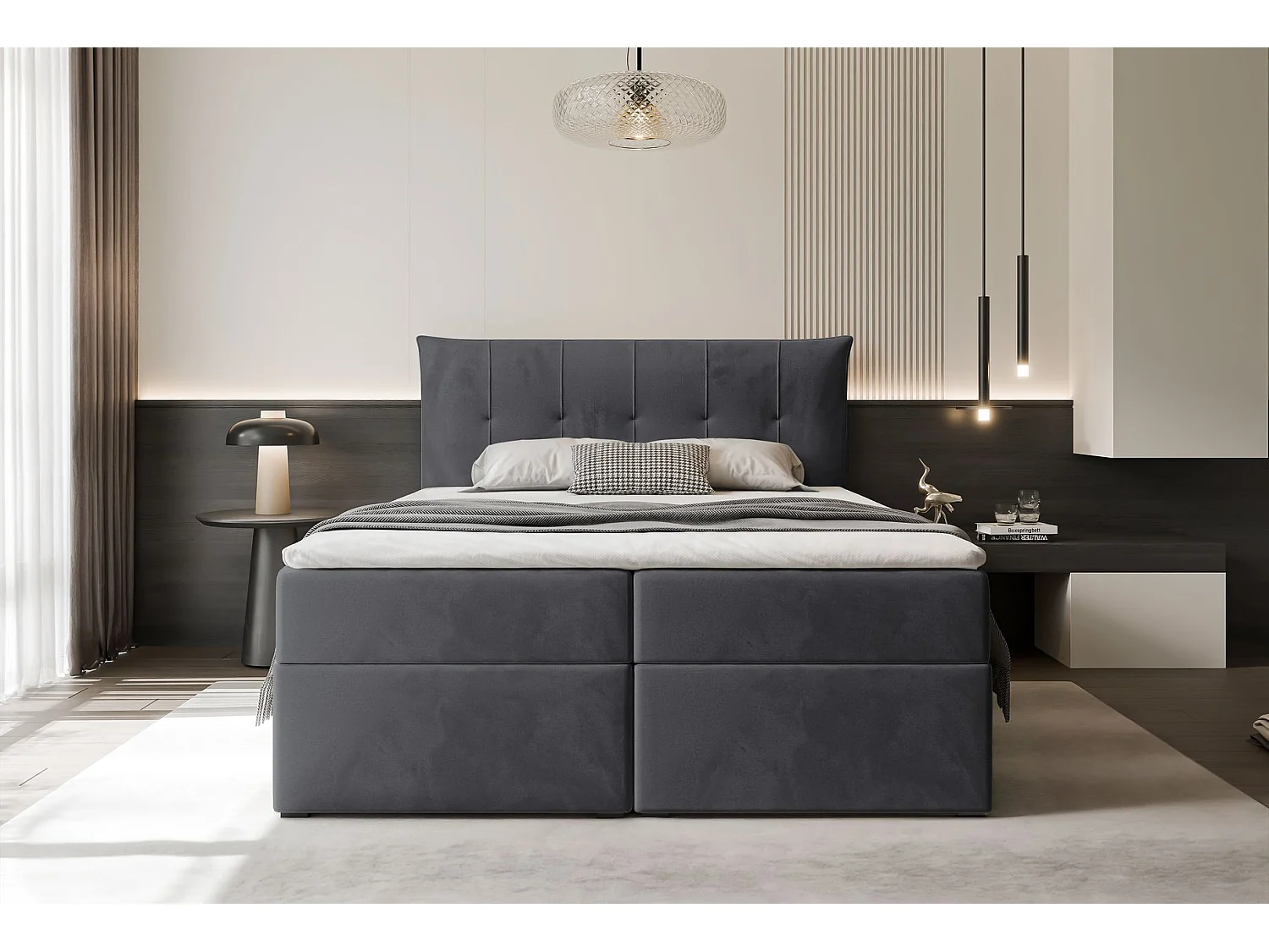 Lit continental rembourré avec surmatelas, gris anthracite - 160x200 - CHESTER