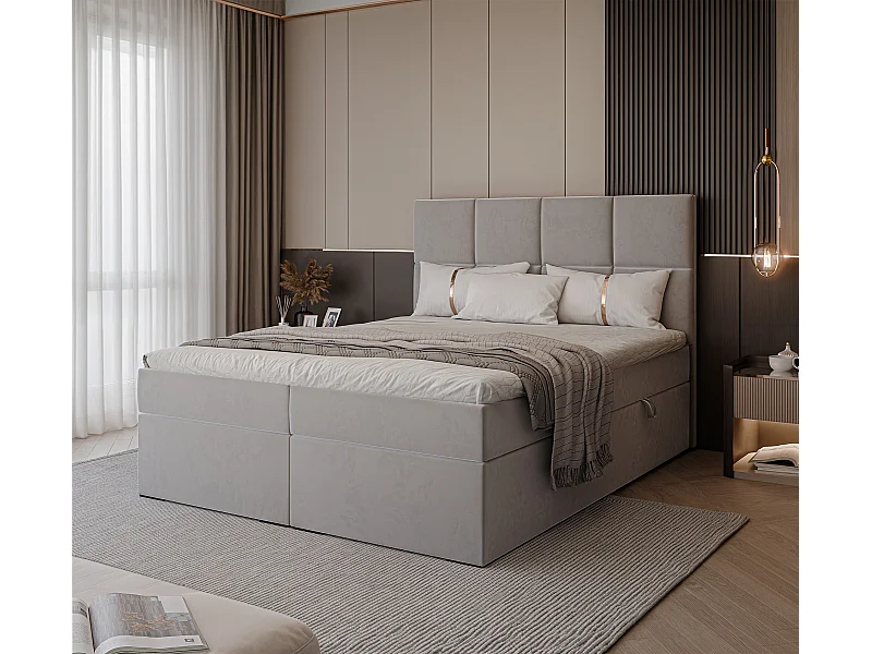 Lit continental rembourré avec surmatelas, gris - 120x200 - MAGNUS