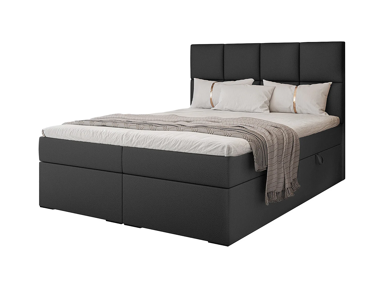 Lit continental rembourré avec surmatelas, noir  - 180x200 - MAGNUS