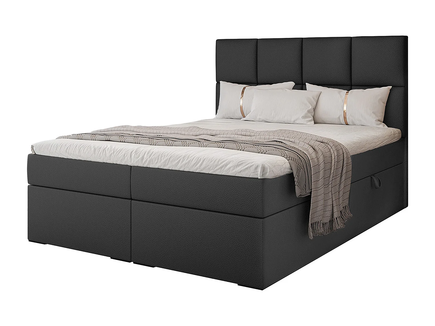 Lit continental rembourré avec surmatelas, noir  - 180x200 - MAGNUS