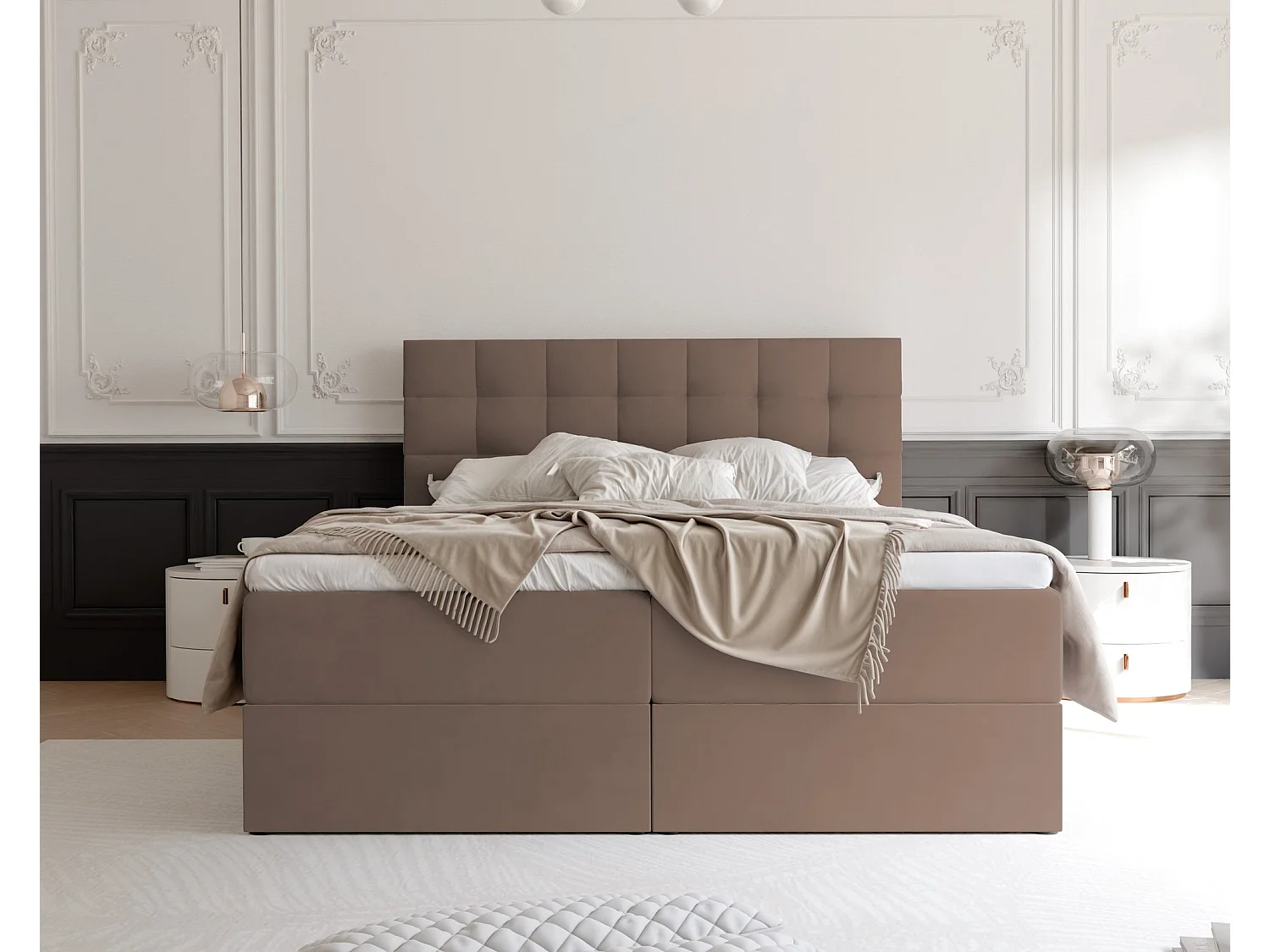 Lit continental rembourré avec surmatelas, marron - 200x200 - GRAND