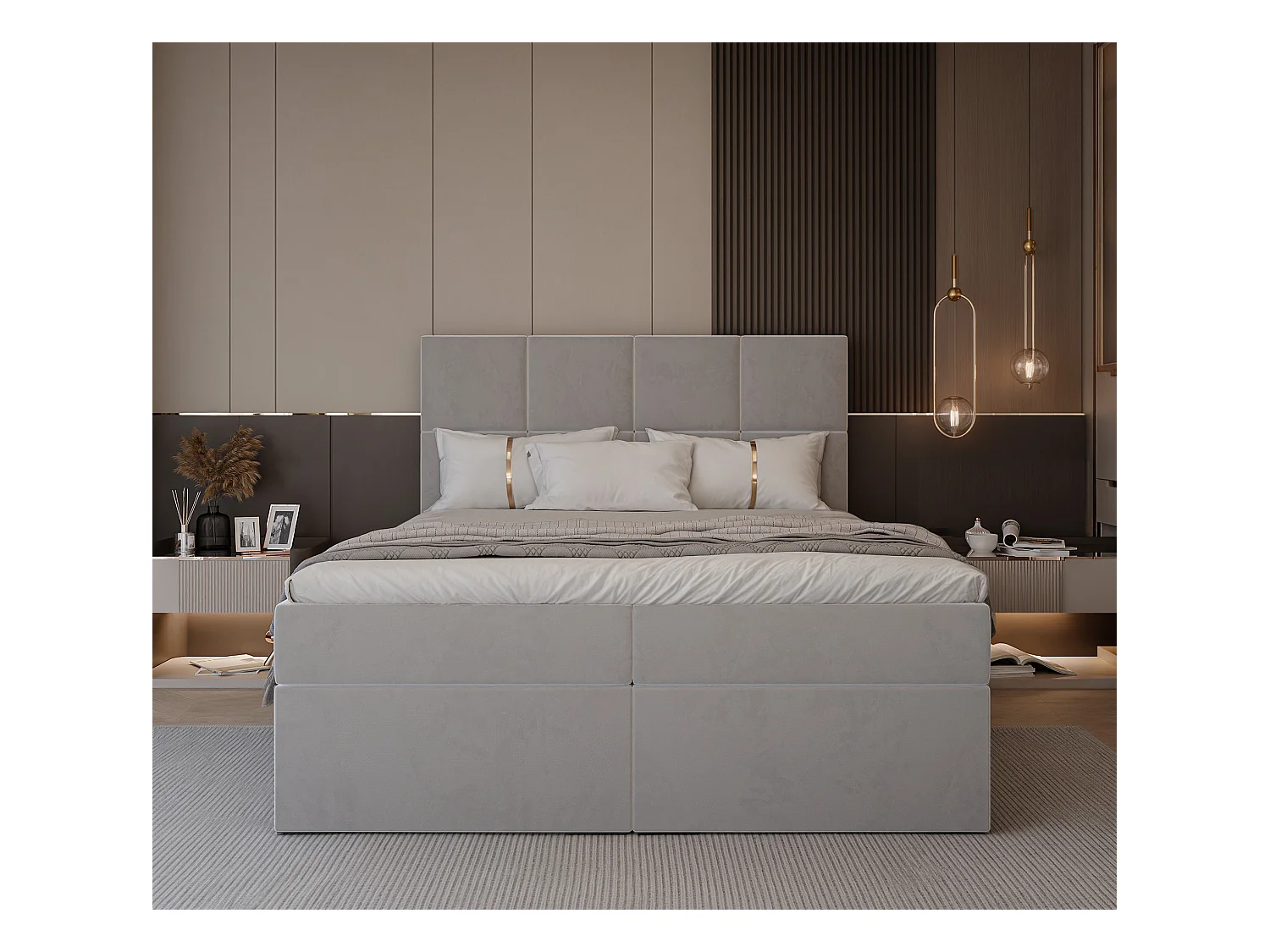 Lit continental rembourré avec surmatelas, gris - 140x200 - MAGNUS