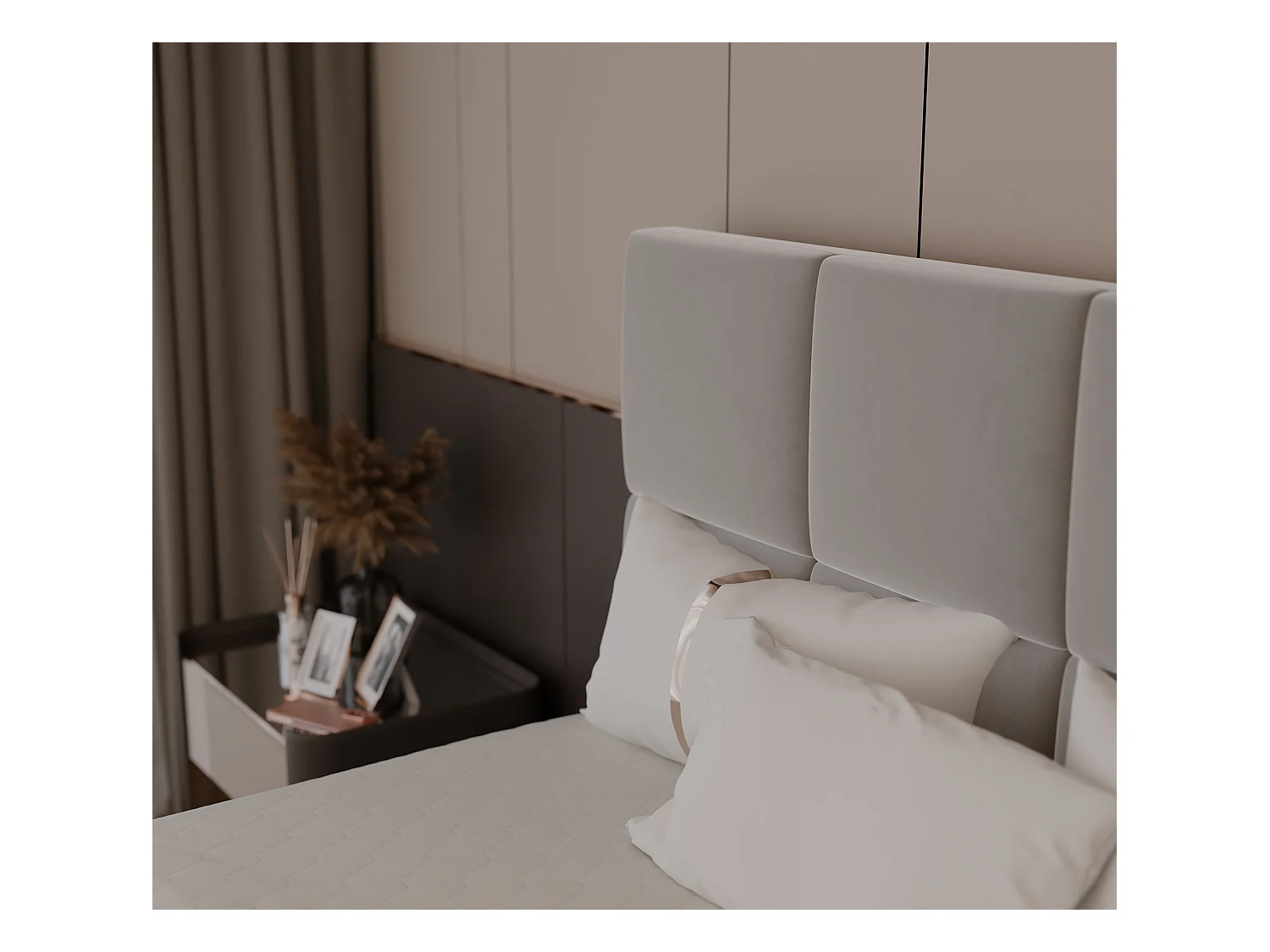 Lit continental rembourré avec surmatelas, gris - 140x200 - MAGNUS