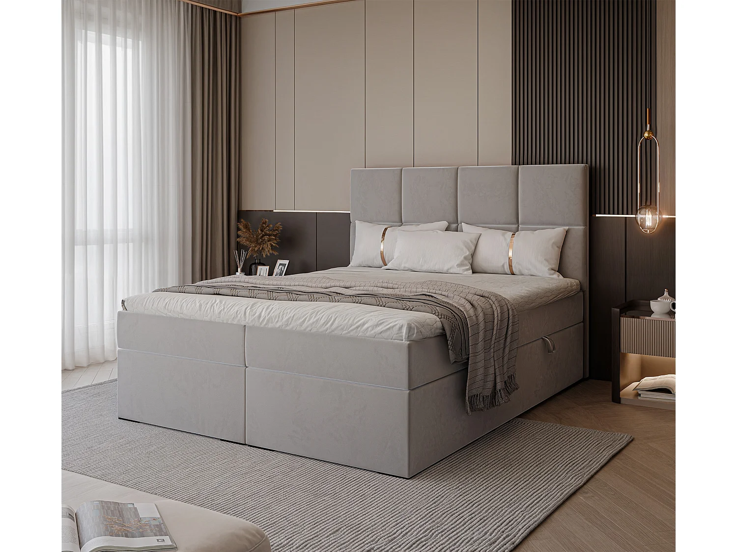 Lit continental rembourré avec surmatelas, gris - 140x200 - MAGNUS