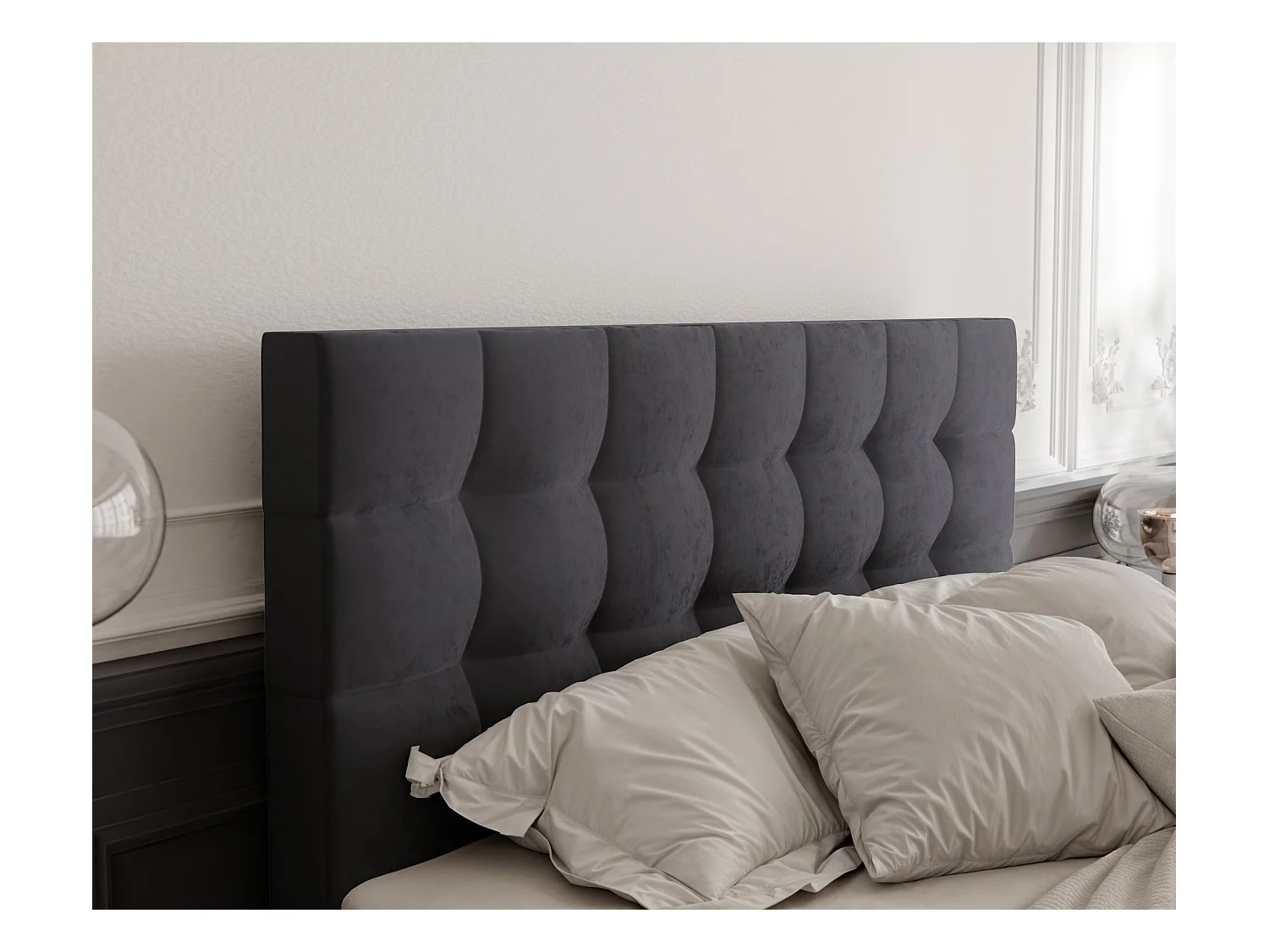 Lit continental rembourré avec surmatelas, gris anthracite - 120x200 - GRAND