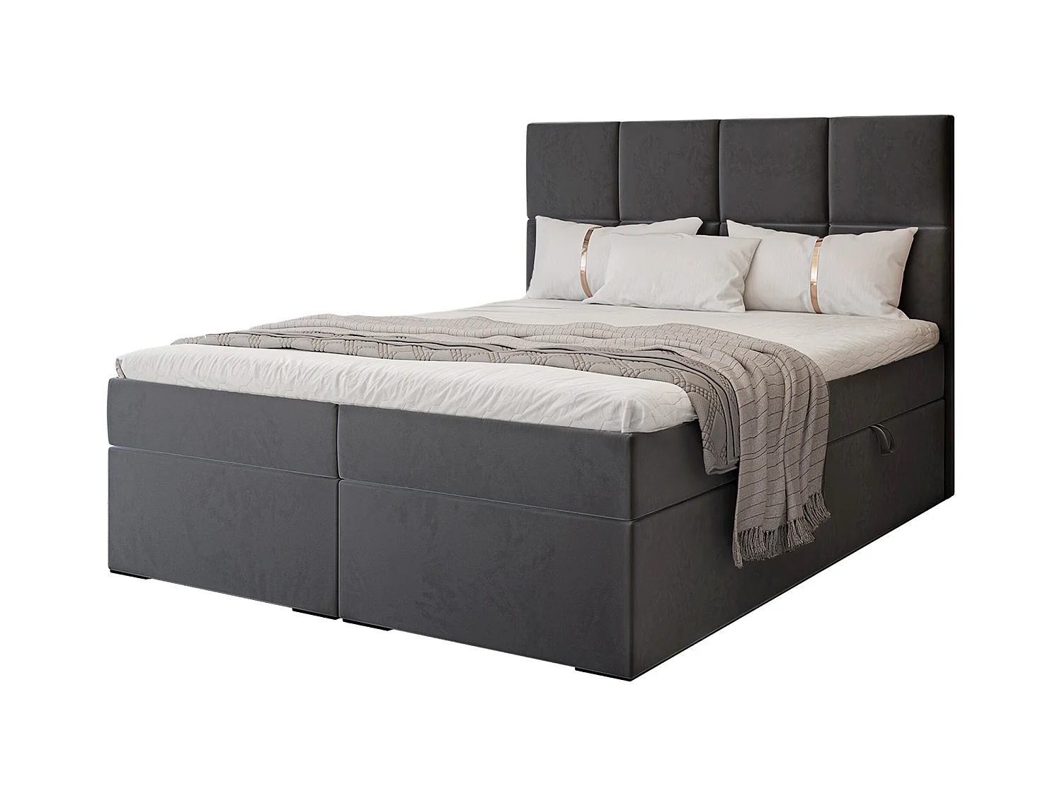 Lit continental rembourré avec surmatelas, gris anthracite - 160x200 - MAGNUS